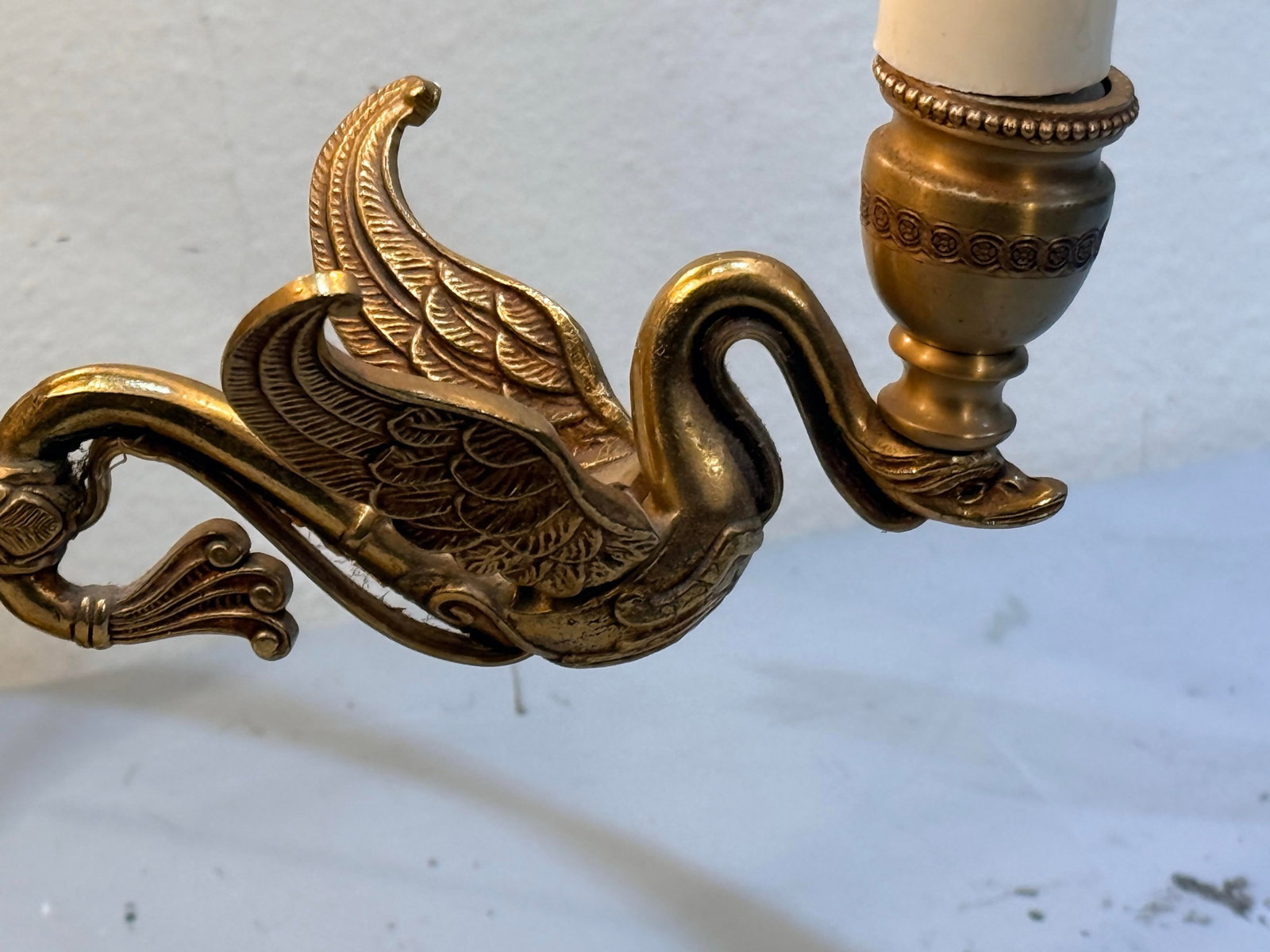 Mid 20th Centuty Swan Form French Empire Style Brass Bouilotte Table Lamp - 11