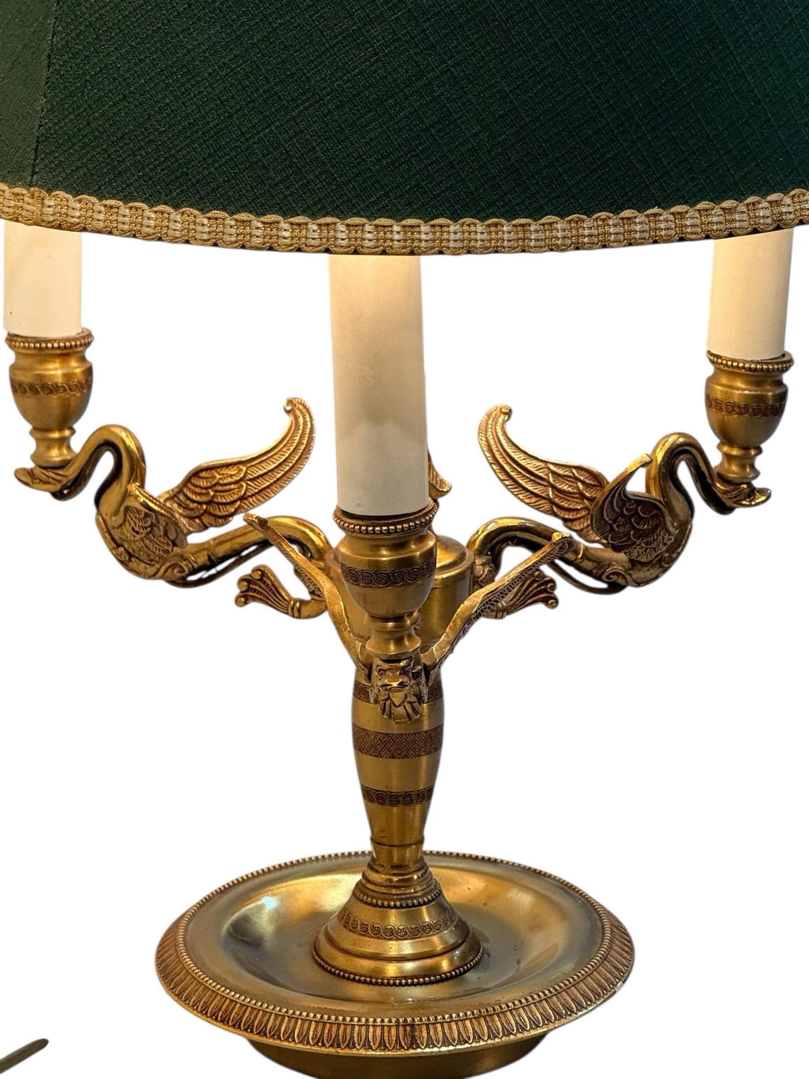 Mid 20th Centuty Swan Form French Empire Style Brass Bouilotte Table Lamp - 2