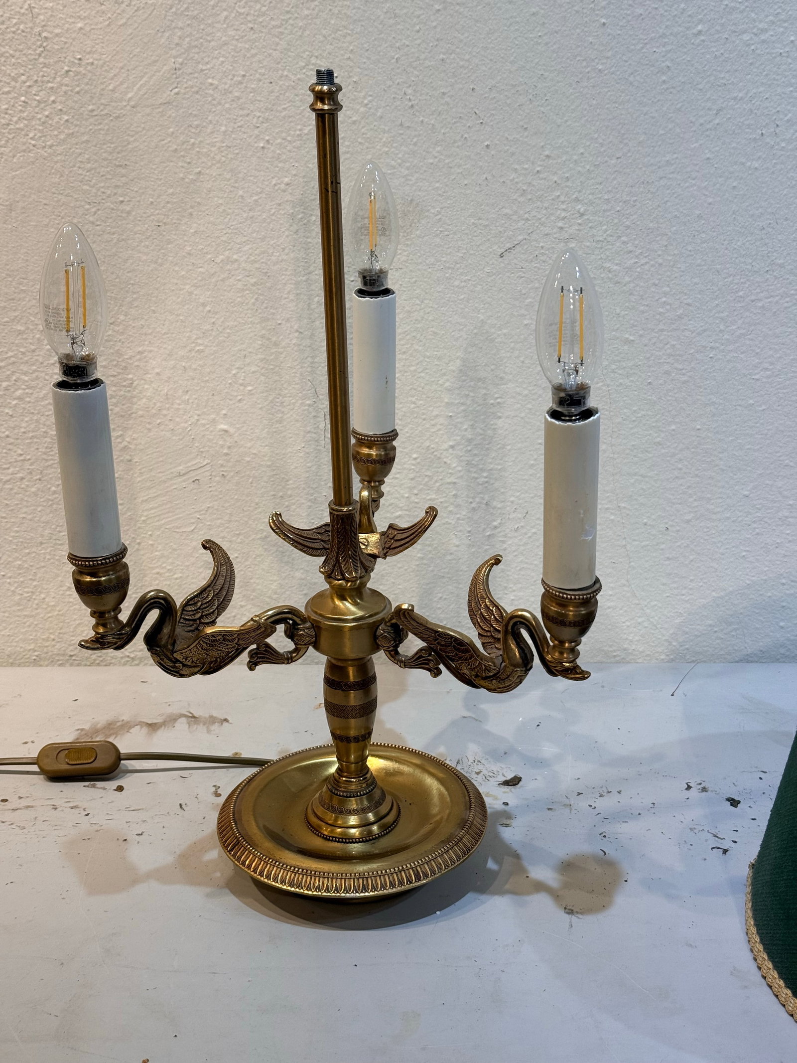Mid 20th Centuty Swan Form French Empire Style Brass Bouilotte Table Lamp - 6