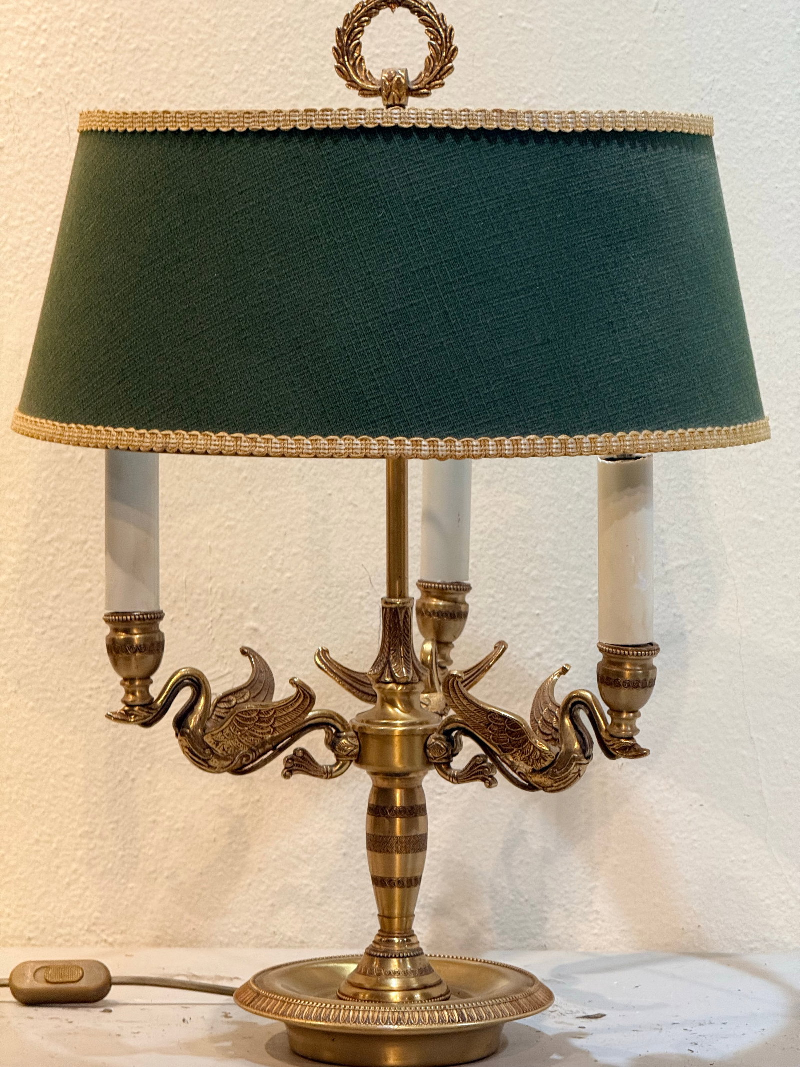 Mid 20th Centuty Swan Form French Empire Style Brass Bouilotte Table Lamp - 9