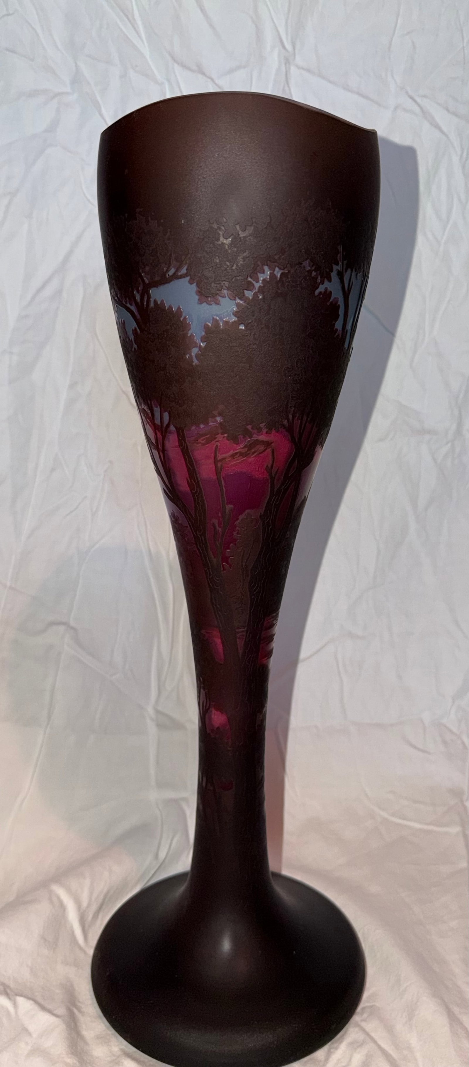 Mid 20th Century Signed Galle Art Deco Style Glass Floor Vase With Scenic Landscape Decoration - 2
