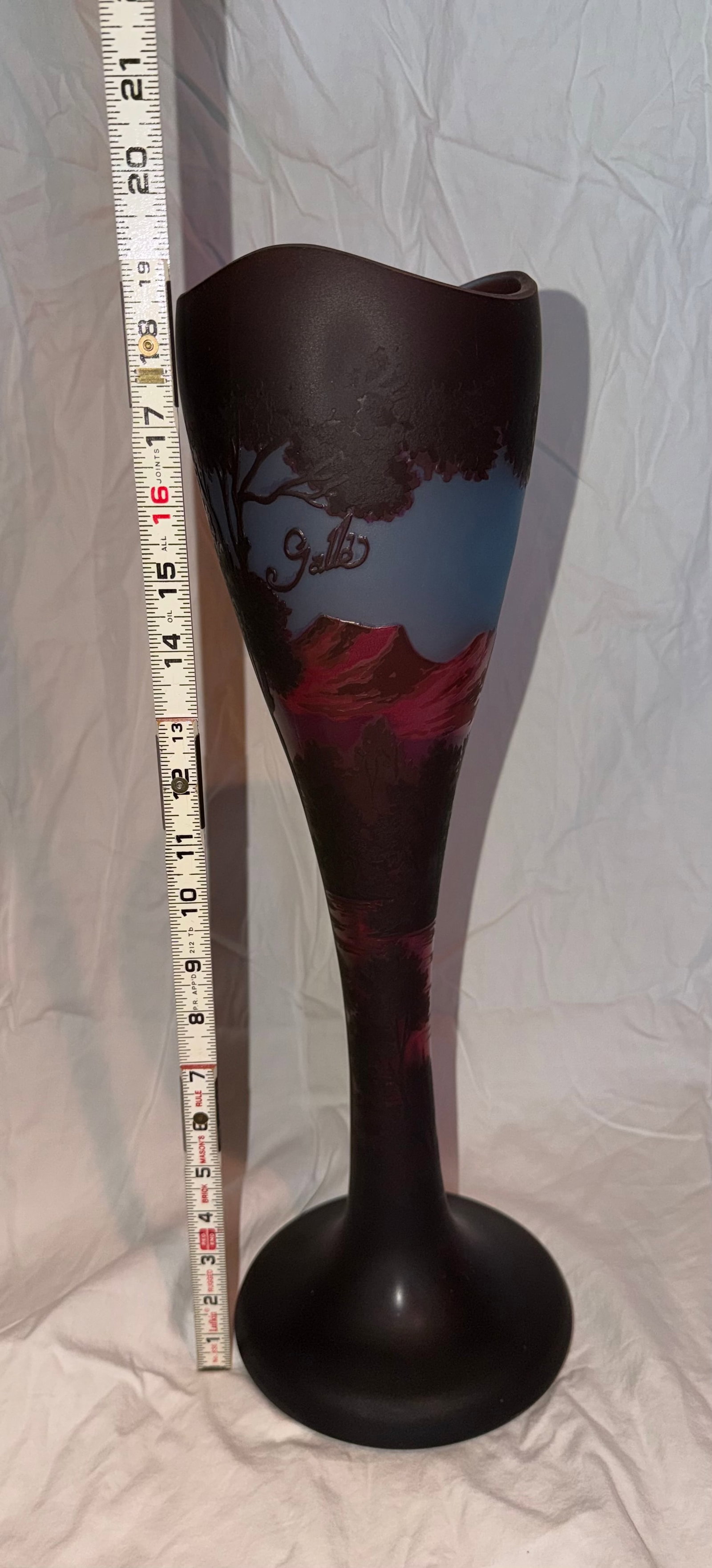 Mid 20th Century Signed Galle Art Deco Style Glass Floor Vase With Scenic Landscape Decoration - 4