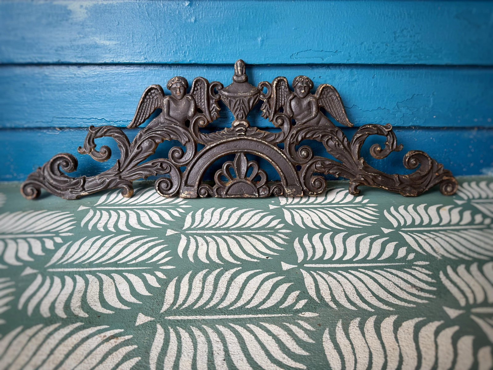 Antique Victorian Cast Iron Cherub Architectural Pediment Decorative / Wall Decor - Set of 2 - 10