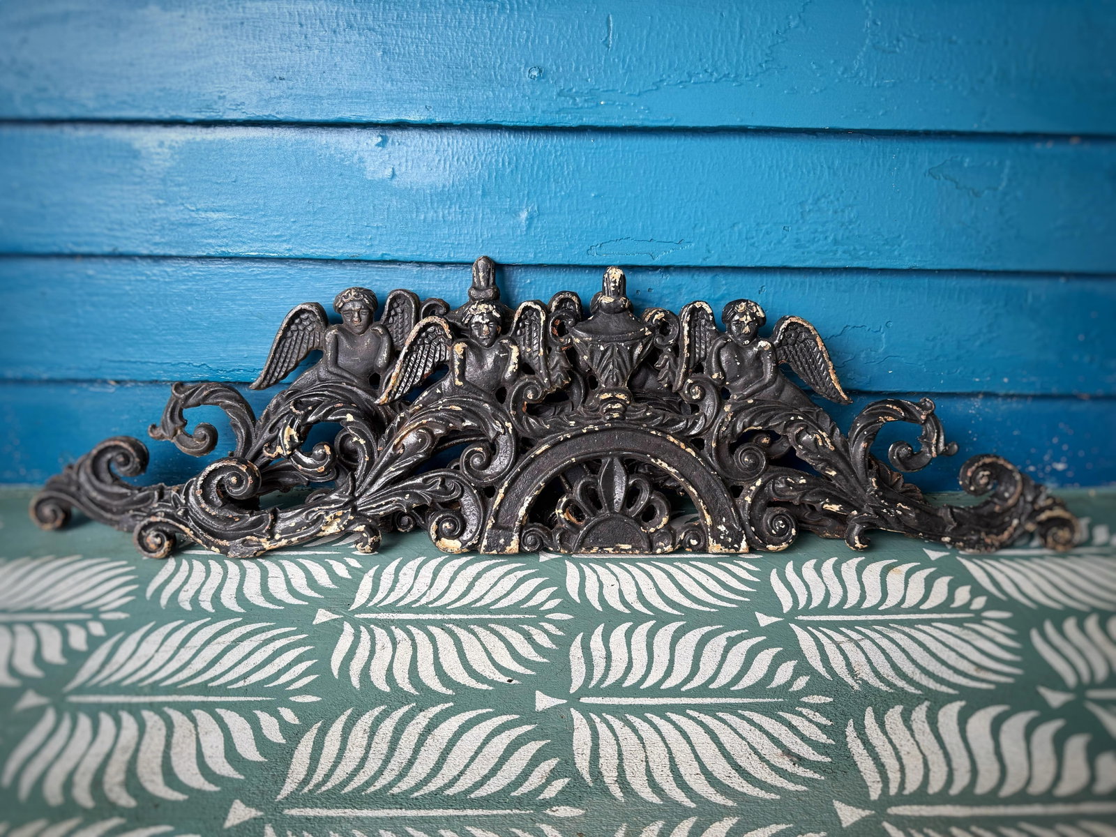 Antique Victorian Cast Iron Cherub Architectural Pediment Decorative / Wall Decor - Set of 2 - 11