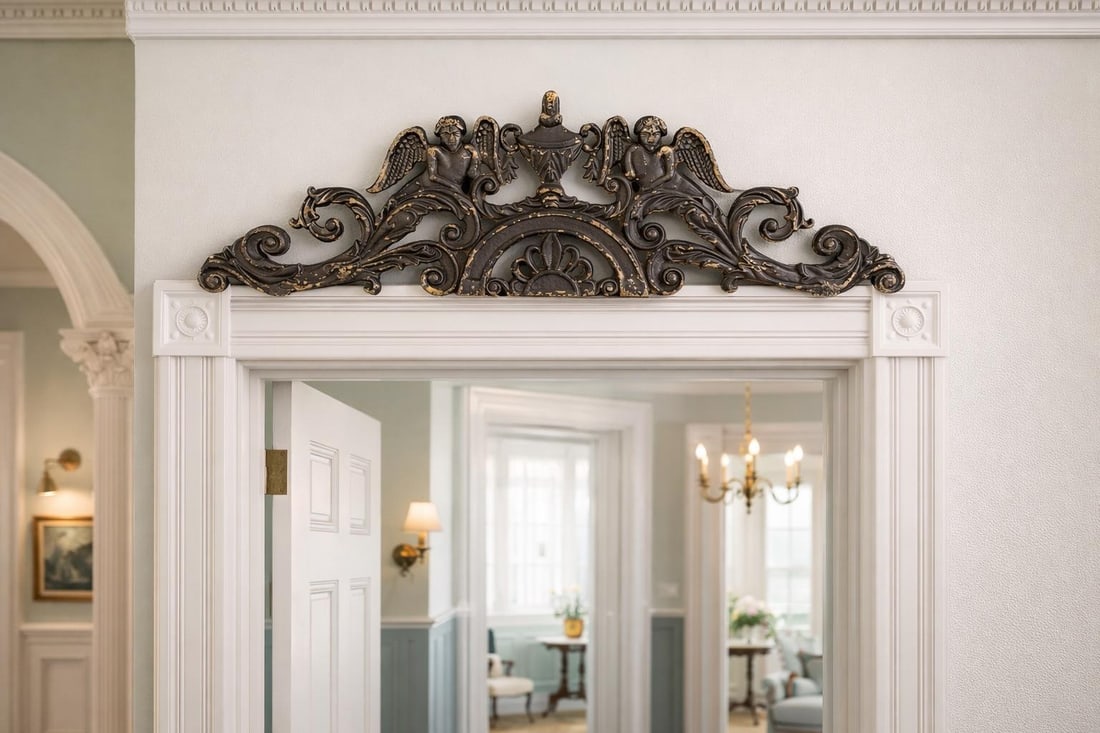 Antique Victorian Cast Iron Cherub Architectural Pediment Decorative / Wall Decor - Set of 2 - 12
