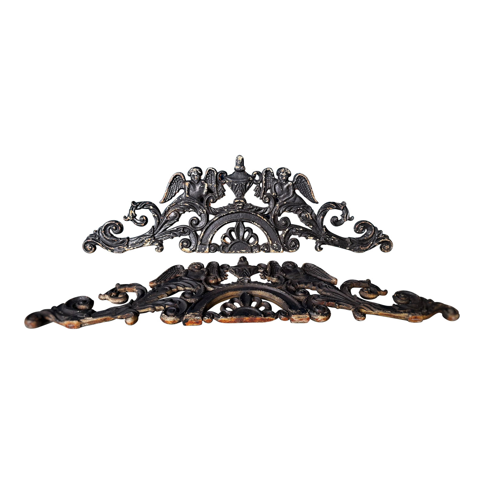 Antique Victorian Cast Iron Cherub Architectural Pediment Decorative / Wall Decor - Set of 2 (1 of 12)