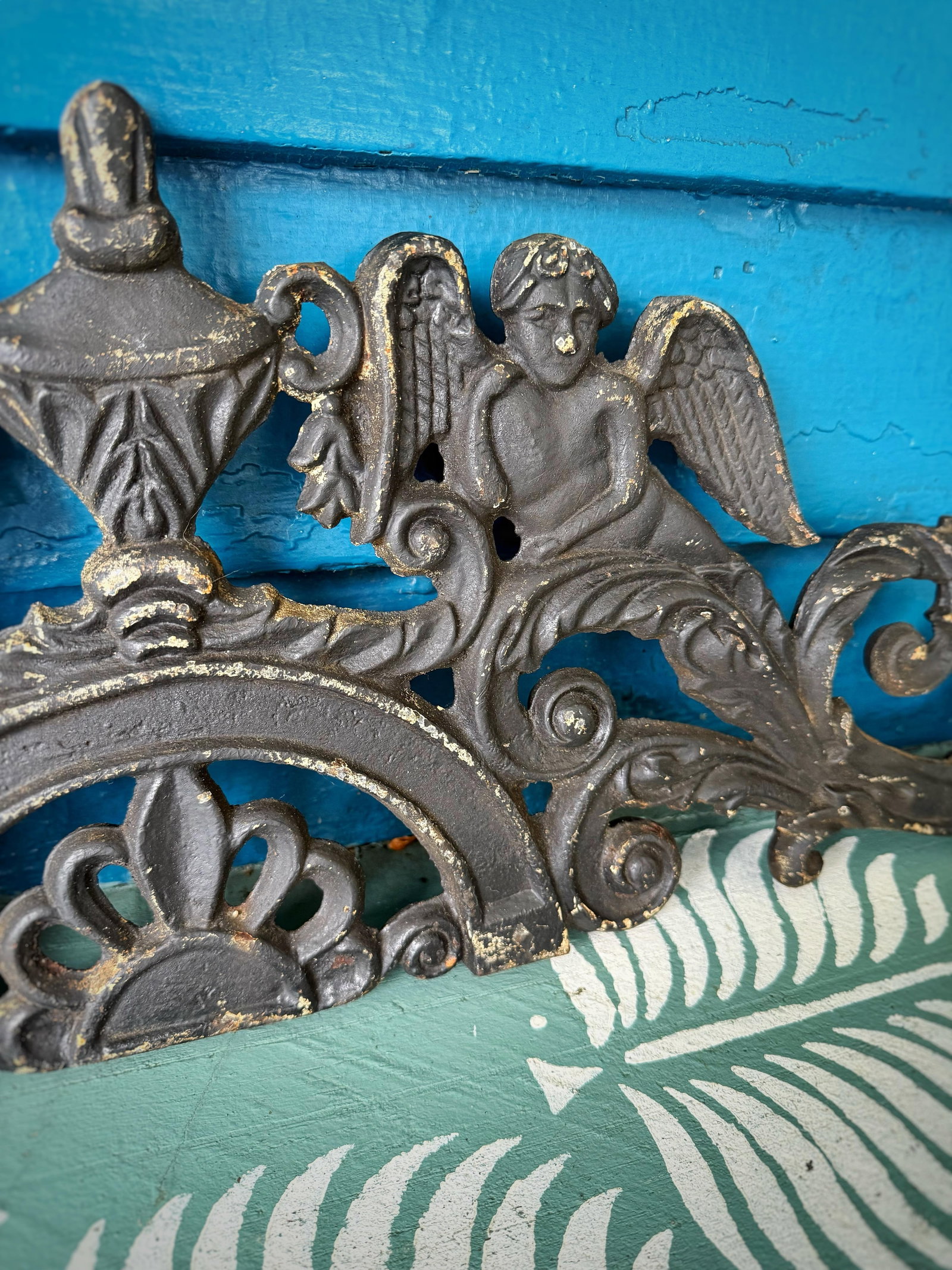 Antique Victorian Cast Iron Cherub Architectural Pediment Decorative / Wall Decor - Set of 2 - 3