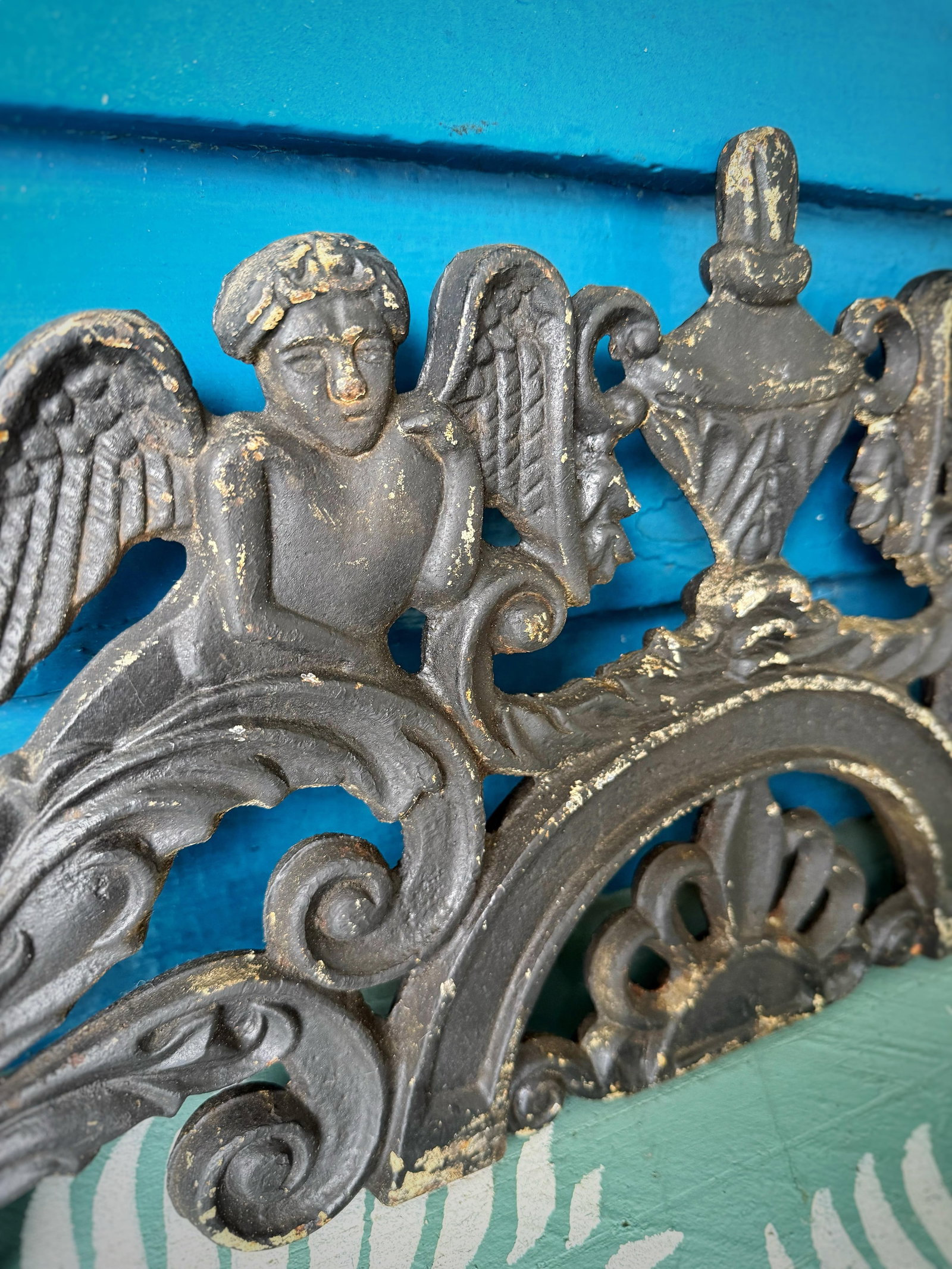 Antique Victorian Cast Iron Cherub Architectural Pediment Decorative / Wall Decor - Set of 2 - 5
