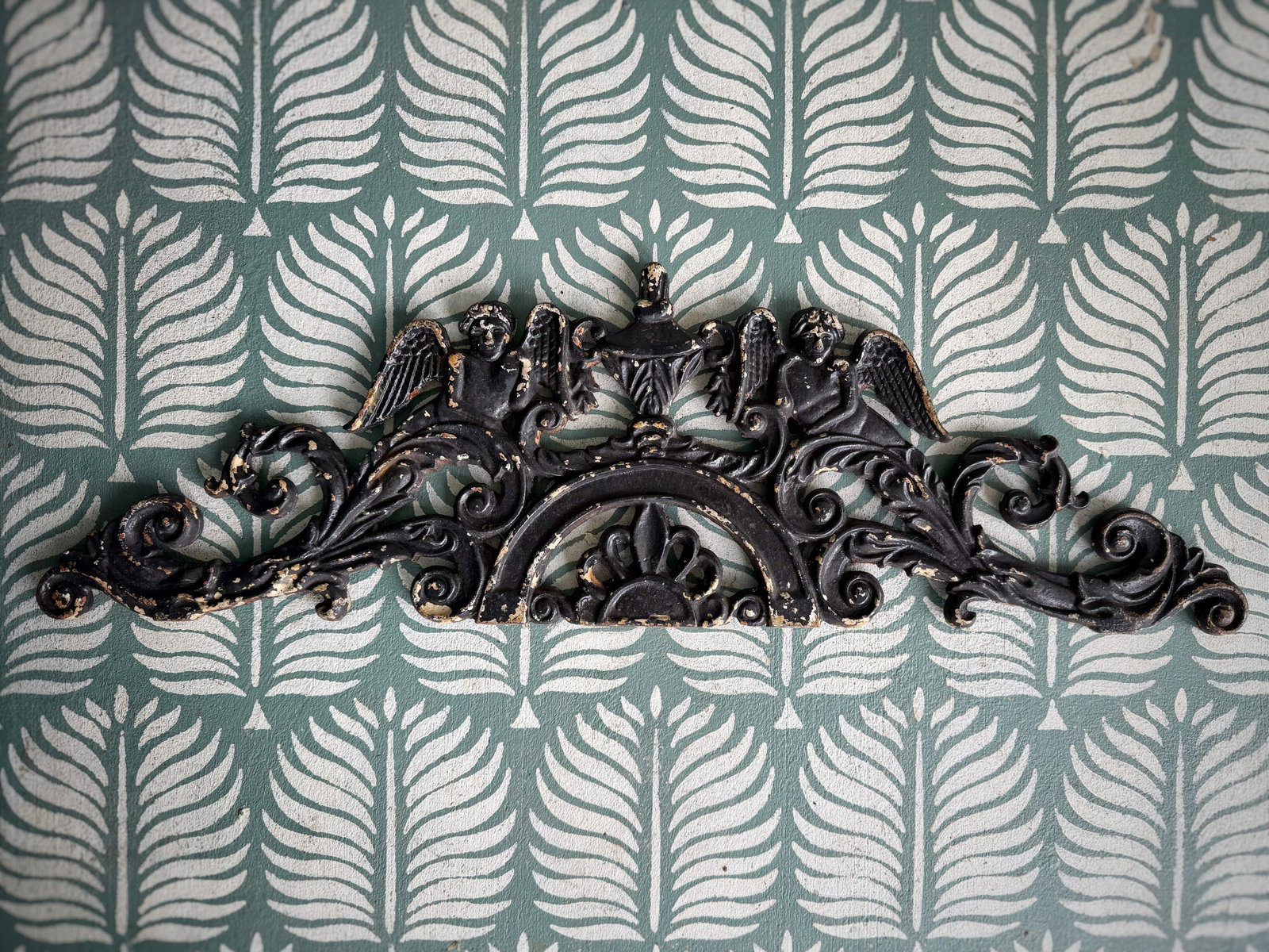 Antique Victorian Cast Iron Cherub Architectural Pediment Decorative / Wall Decor - Set of 2 - 6
