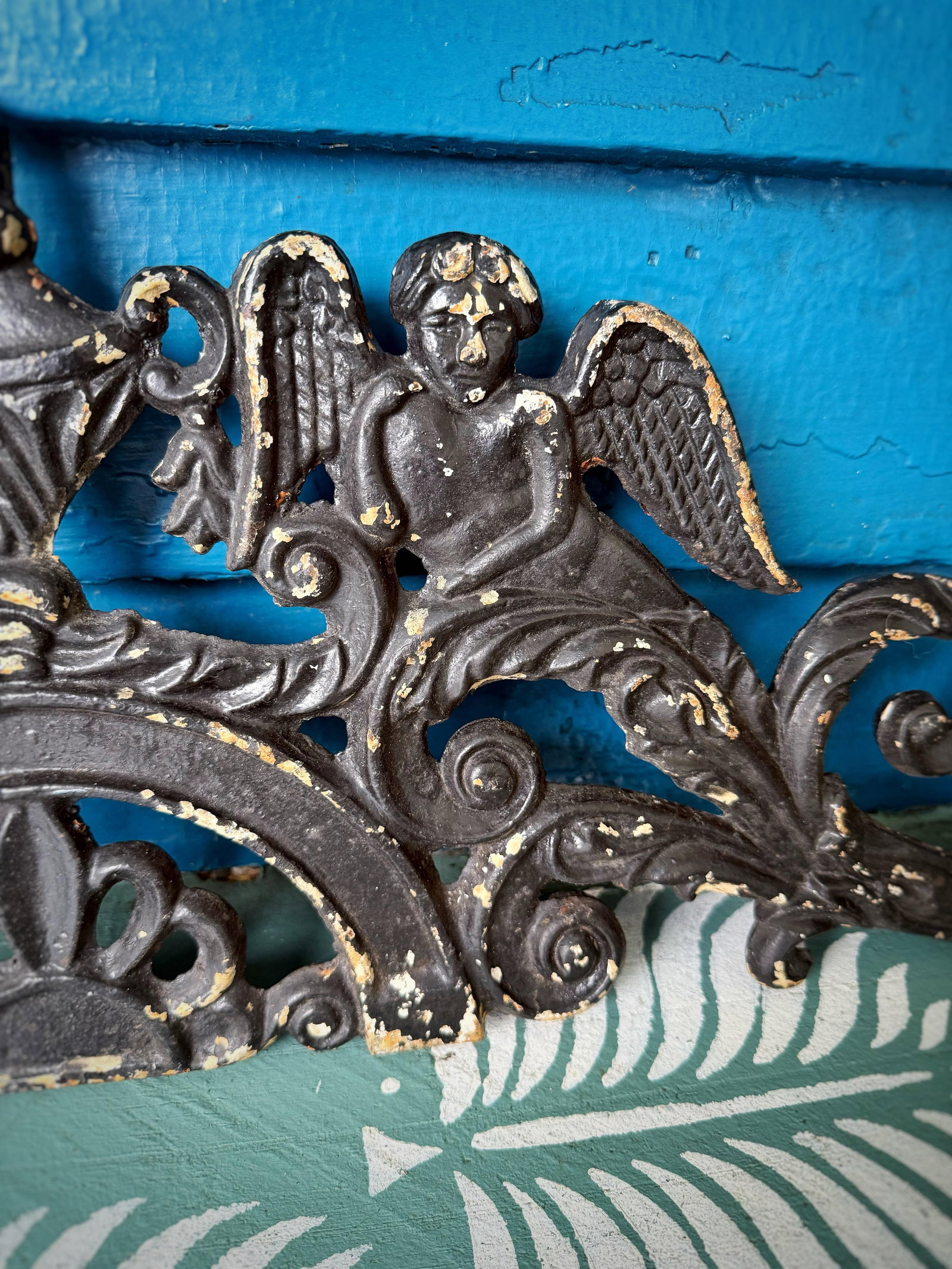 Antique Victorian Cast Iron Cherub Architectural Pediment Decorative / Wall Decor - Set of 2 - 7