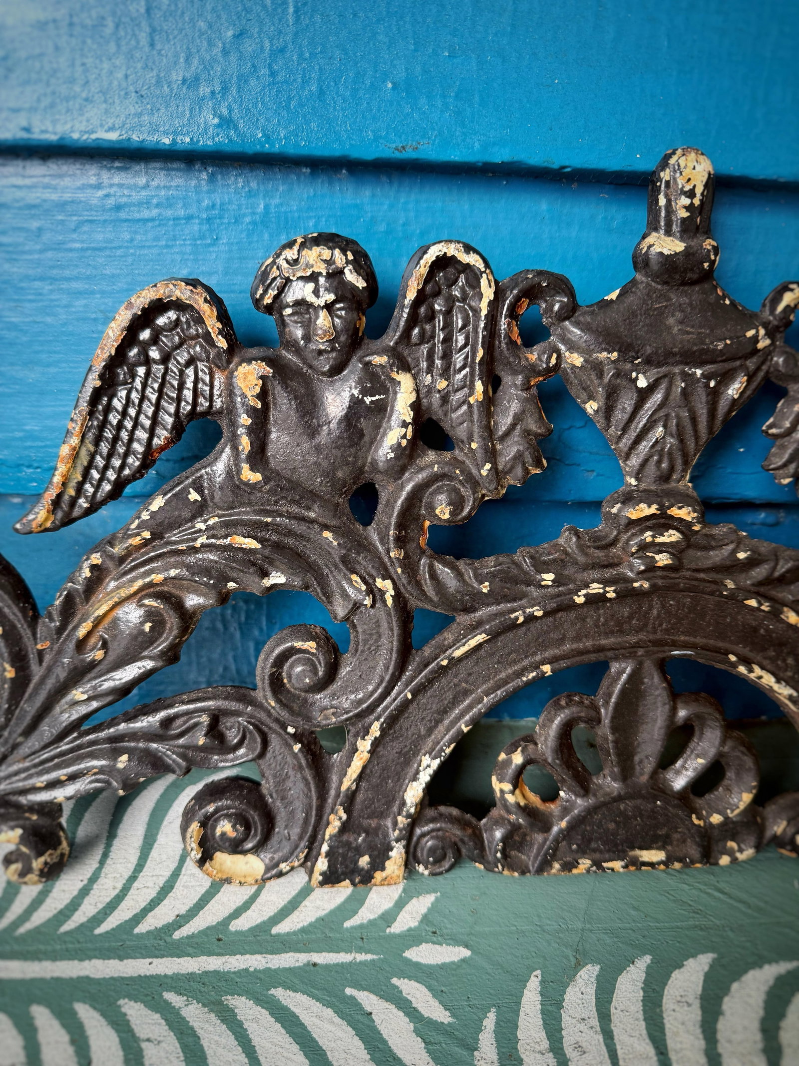 Antique Victorian Cast Iron Cherub Architectural Pediment Decorative / Wall Decor - Set of 2 - 9