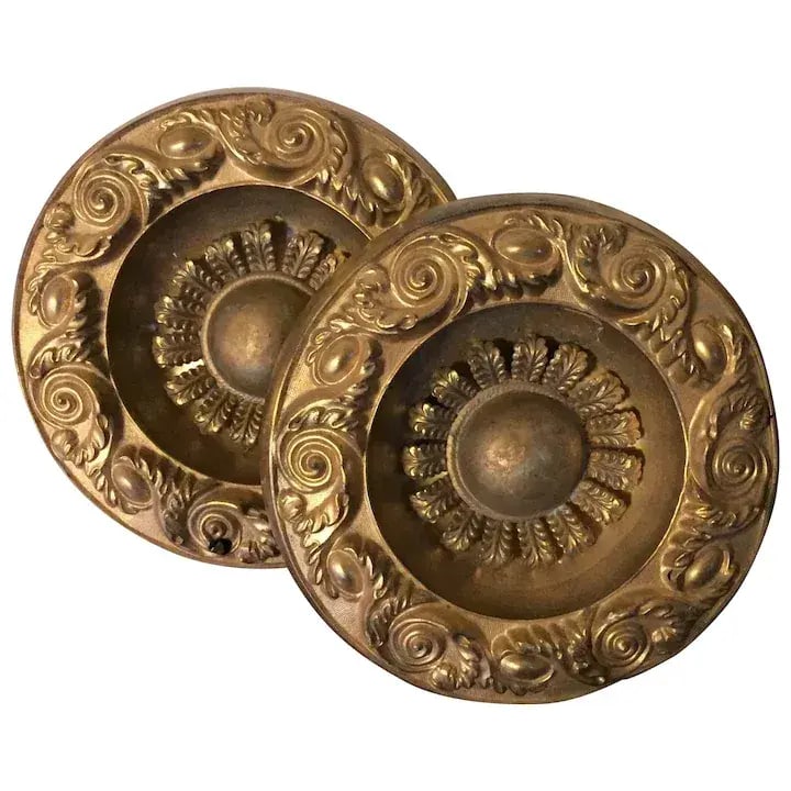 Antique 19th Century American Federal Empire Gilt Spun Brass Drapery Tie Backs - A Pair - 10