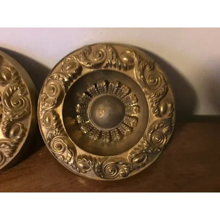 Antique 19th Century American Federal Empire Gilt Spun Brass Drapery Tie Backs - A Pair - 11