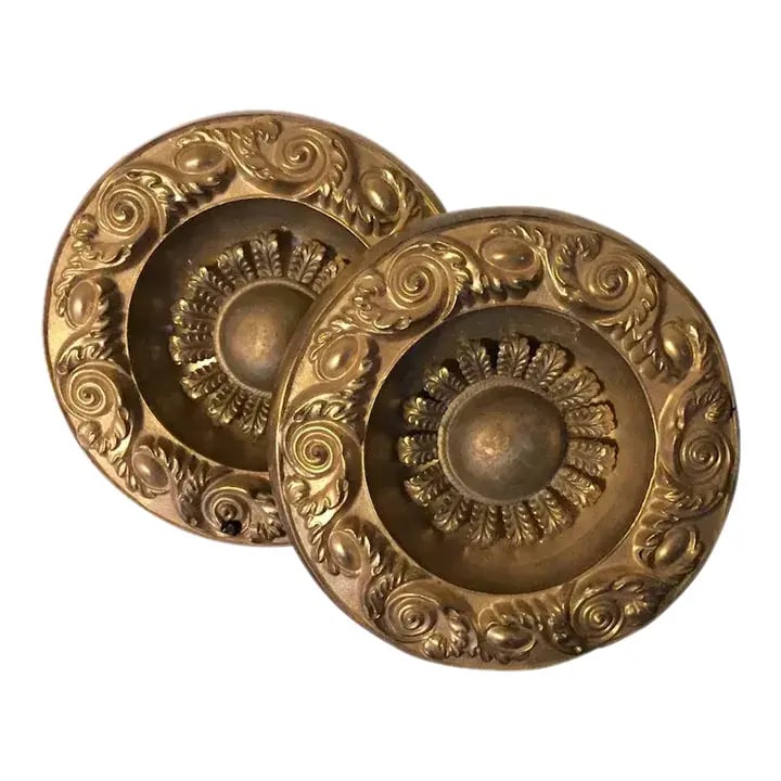 Antique 19th Century American Federal Empire Gilt Spun Brass Drapery Tie Backs - A Pair - 12