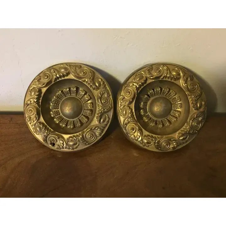 Antique 19th Century American Federal Empire Gilt Spun Brass Drapery Tie Backs - A Pair - 13