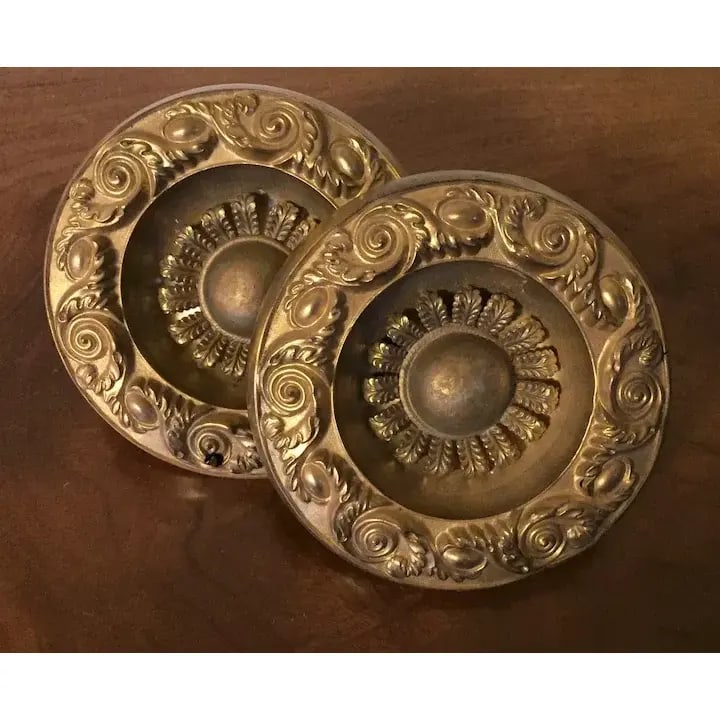 Antique 19th Century American Federal Empire Gilt Spun Brass Drapery Tie Backs - A Pair - 2