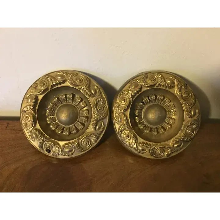 Antique 19th Century American Federal Empire Gilt Spun Brass Drapery Tie Backs - A Pair - 3