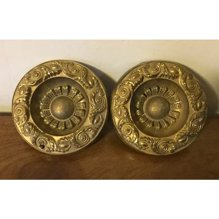 Antique 19th Century American Federal Empire Gilt Spun Brass Drapery Tie Backs - A Pair - 4