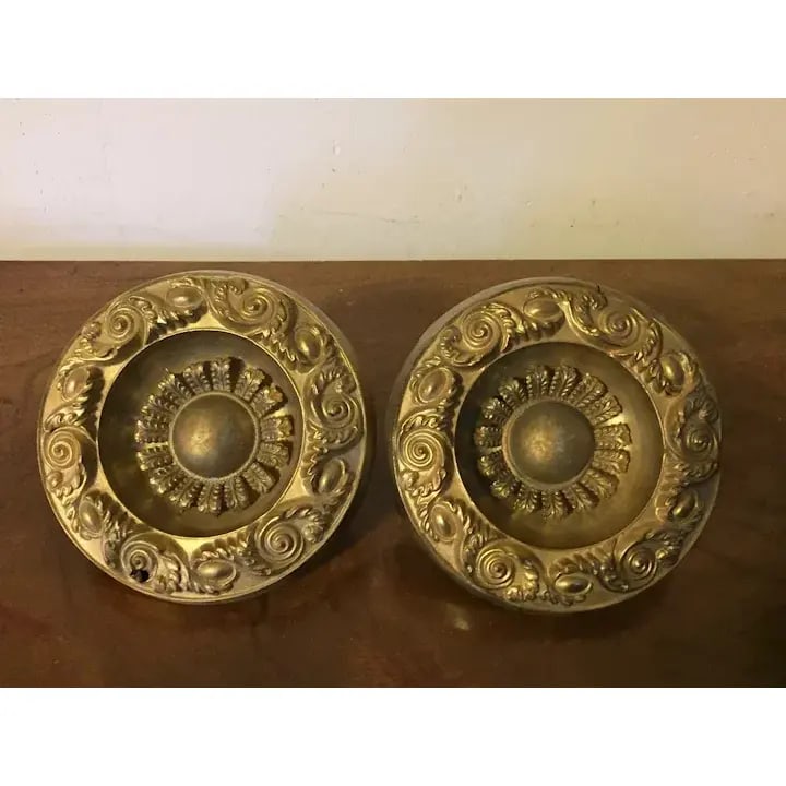 Antique 19th Century American Federal Empire Gilt Spun Brass Drapery Tie Backs - A Pair - 7
