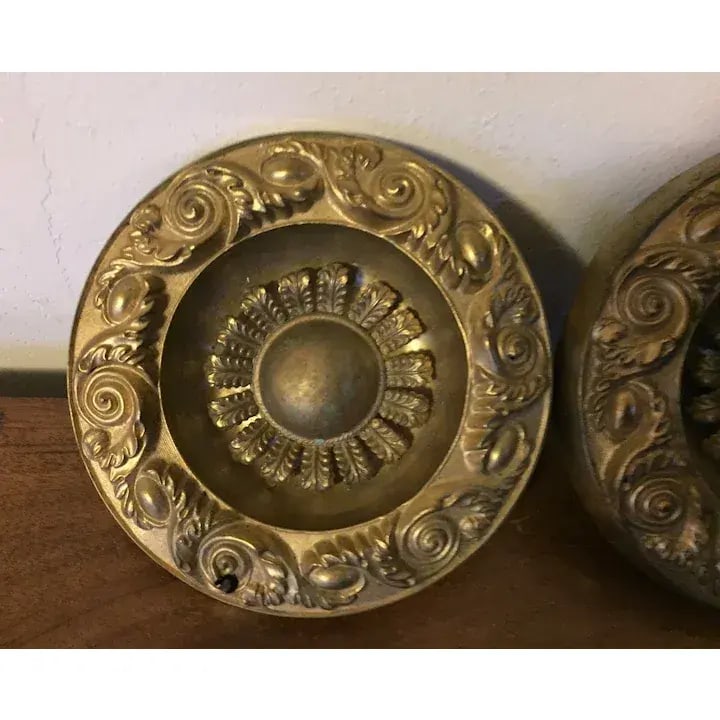 Antique 19th Century American Federal Empire Gilt Spun Brass Drapery Tie Backs - A Pair - 8