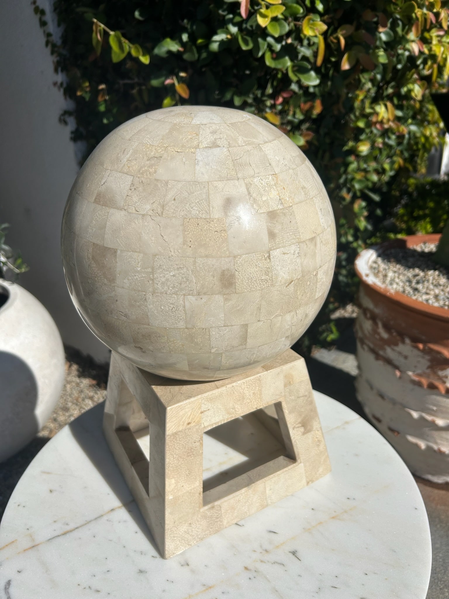 Vintage Tessellated Marble Sphere on Stand in the Style of Maitland Smith - 2