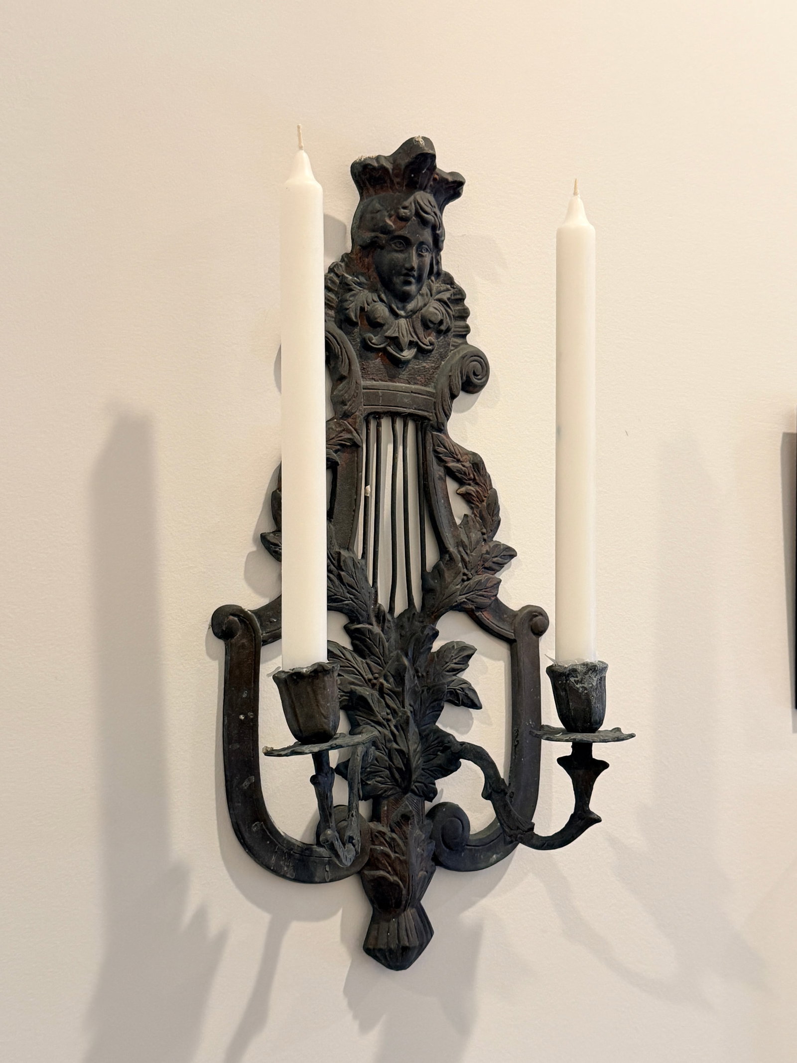 Late 19th Century Pair of Antique French Victorian Bronze Figural Wall Sconces With Original Patina - 2