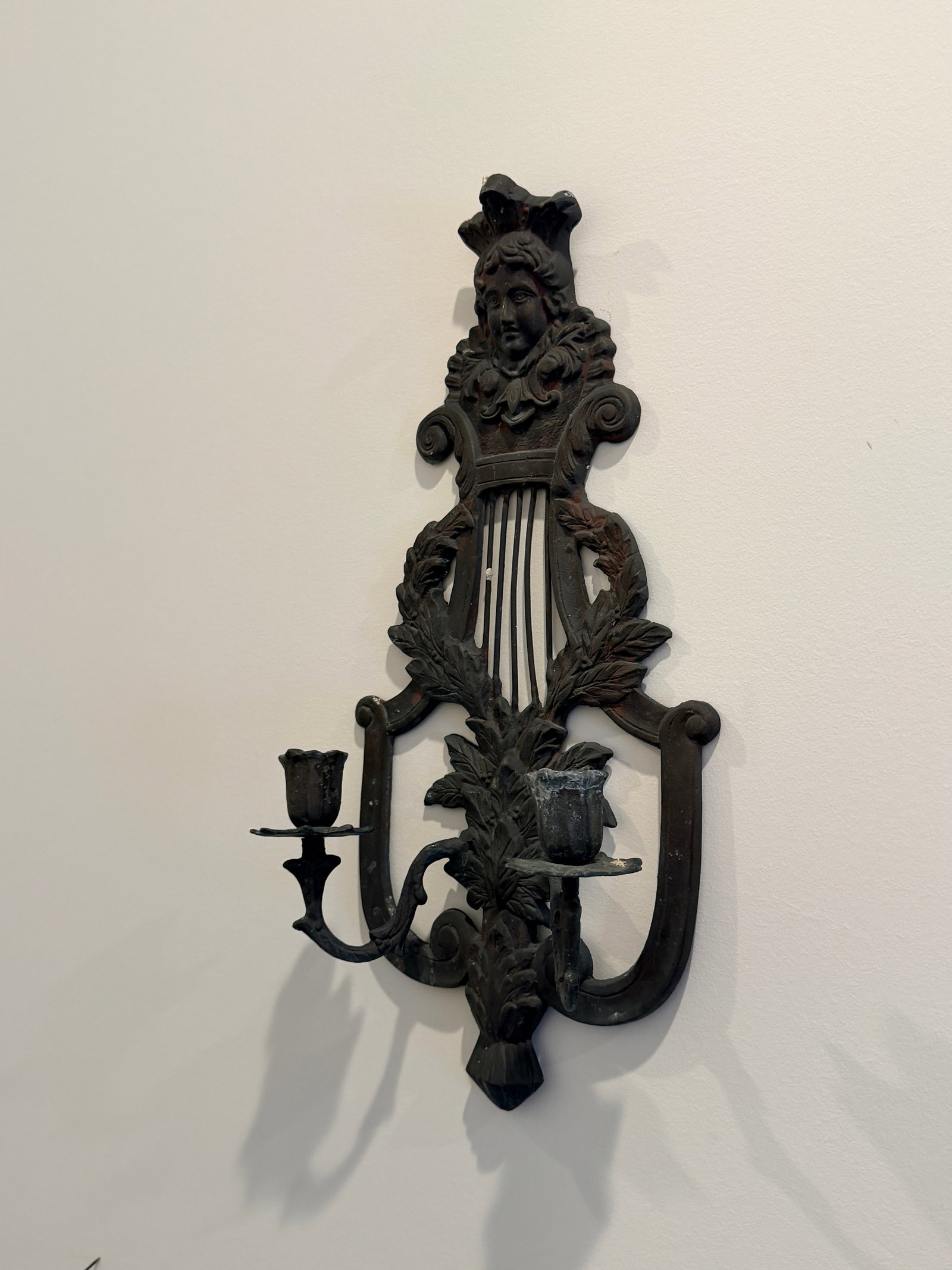 Late 19th Century Pair of Antique French Victorian Bronze Figural Wall Sconces With Original Patina - 3