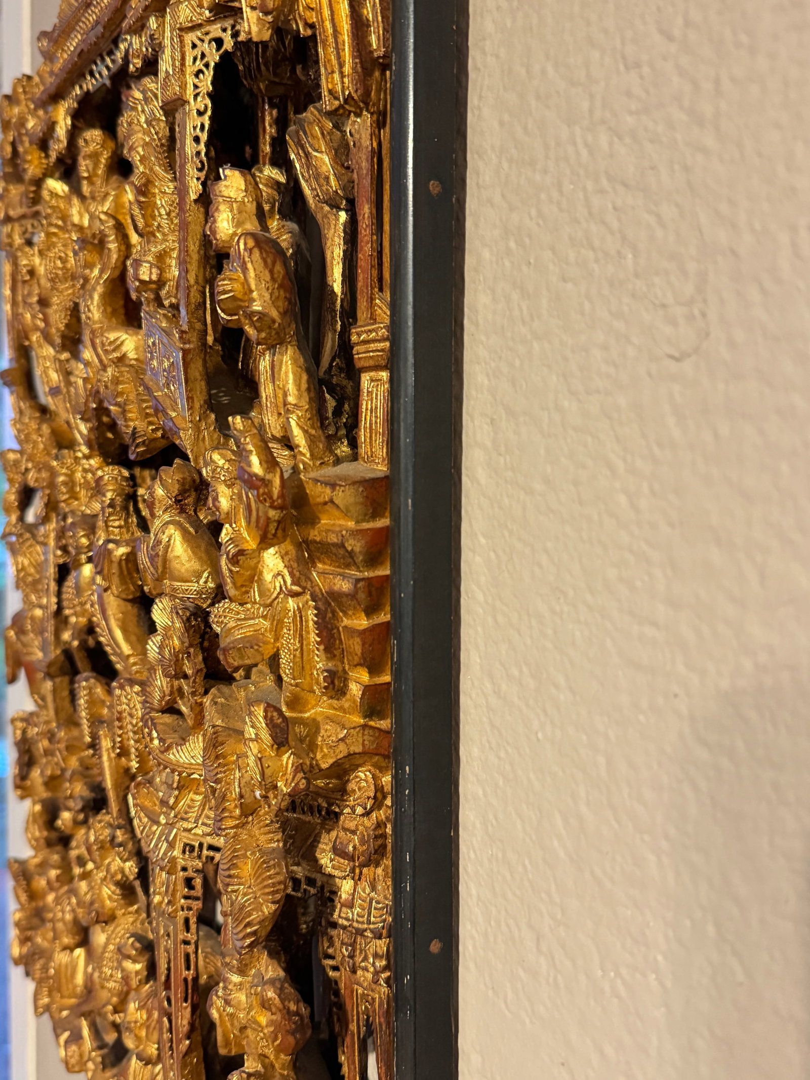 Antique Chinese Carved and Gilded Wood Panel, Often Referred to as Chaozhou Woodcarving - 3