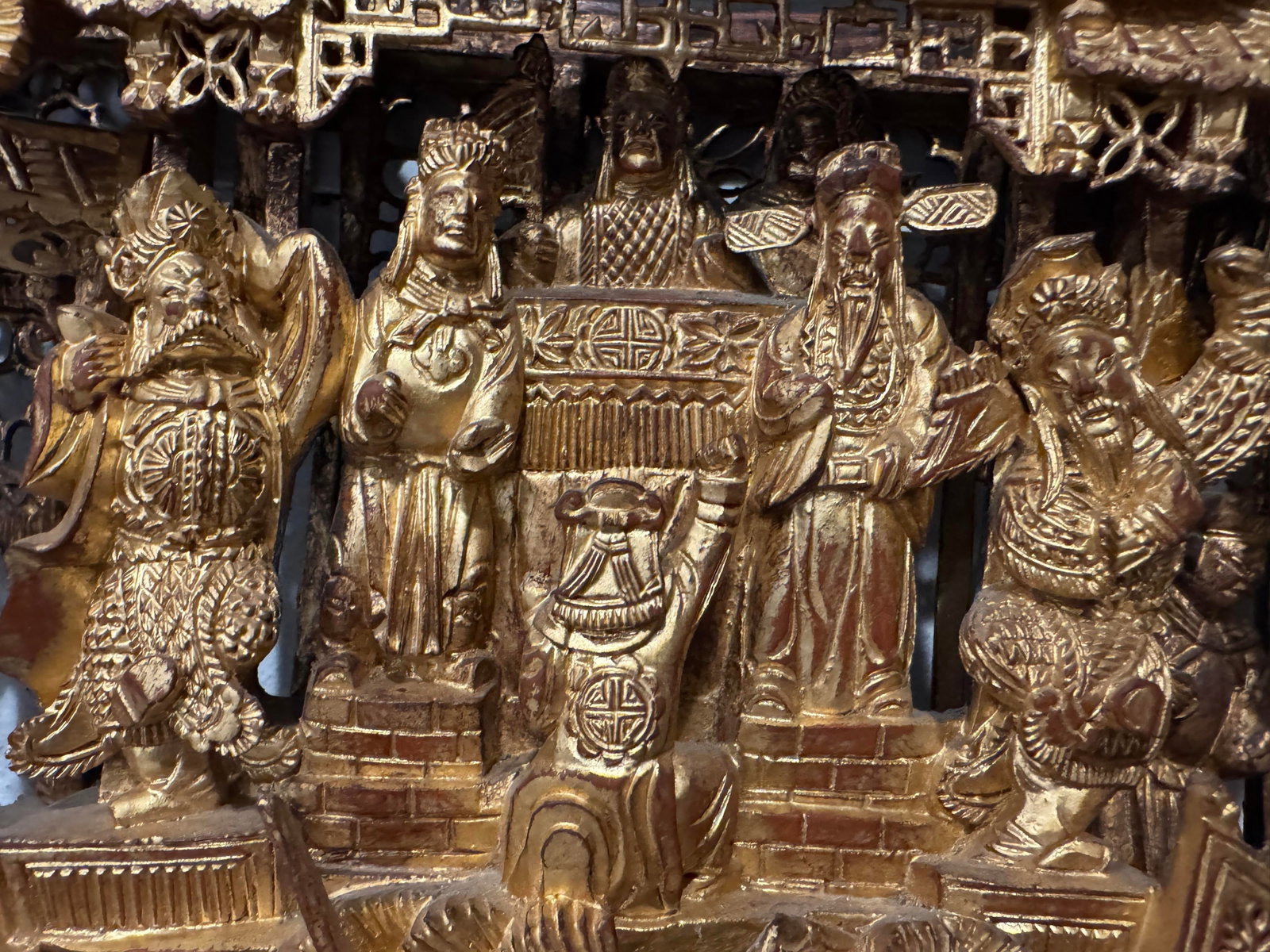 Antique Chinese Carved and Gilded Wood Panel, Often Referred to as Chaozhou Woodcarving - 8