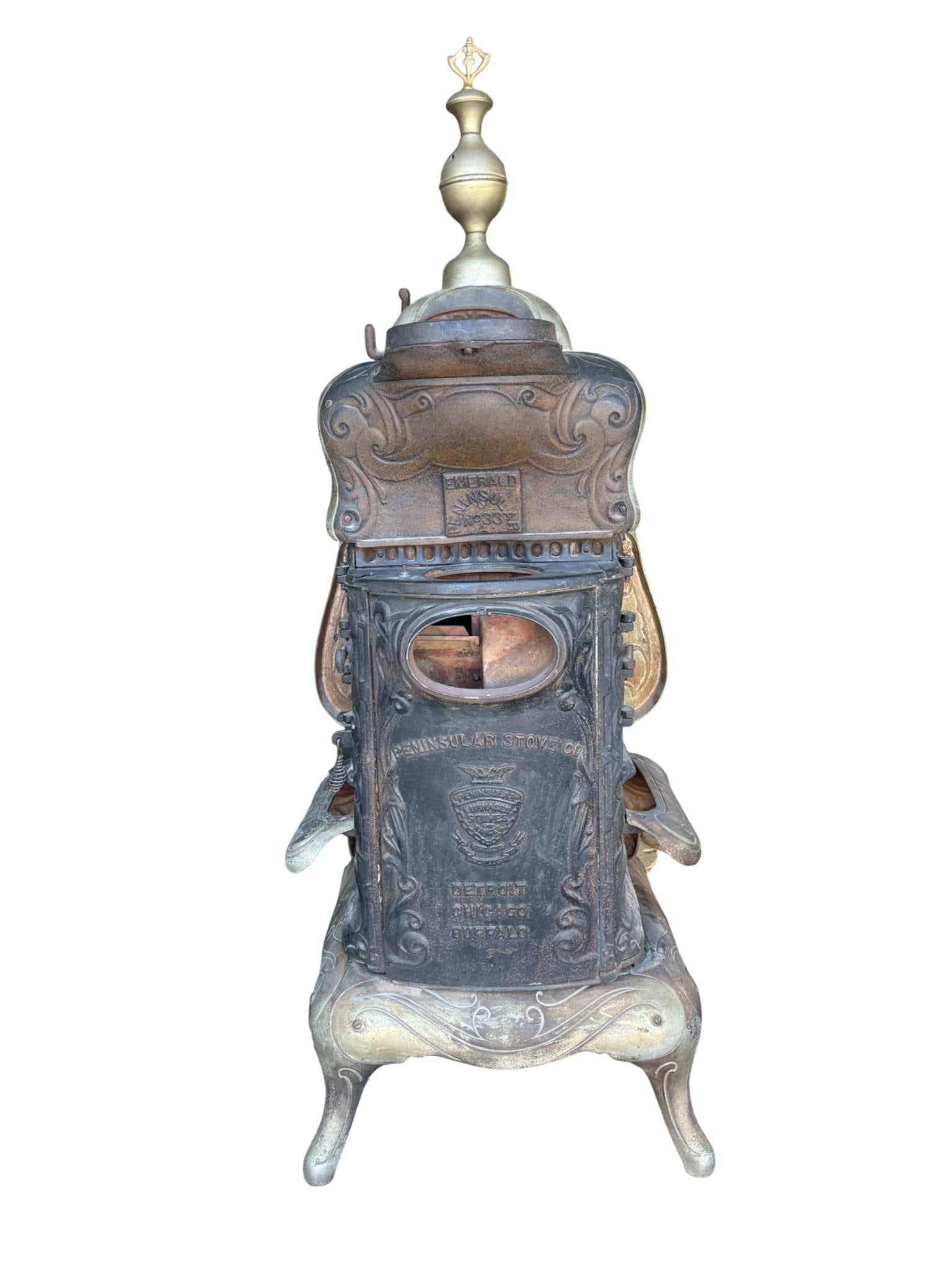 Antique Victorian Cast Iron Parlor Stove - Emerald Peninsular, Peninsular Stove Co. - 7