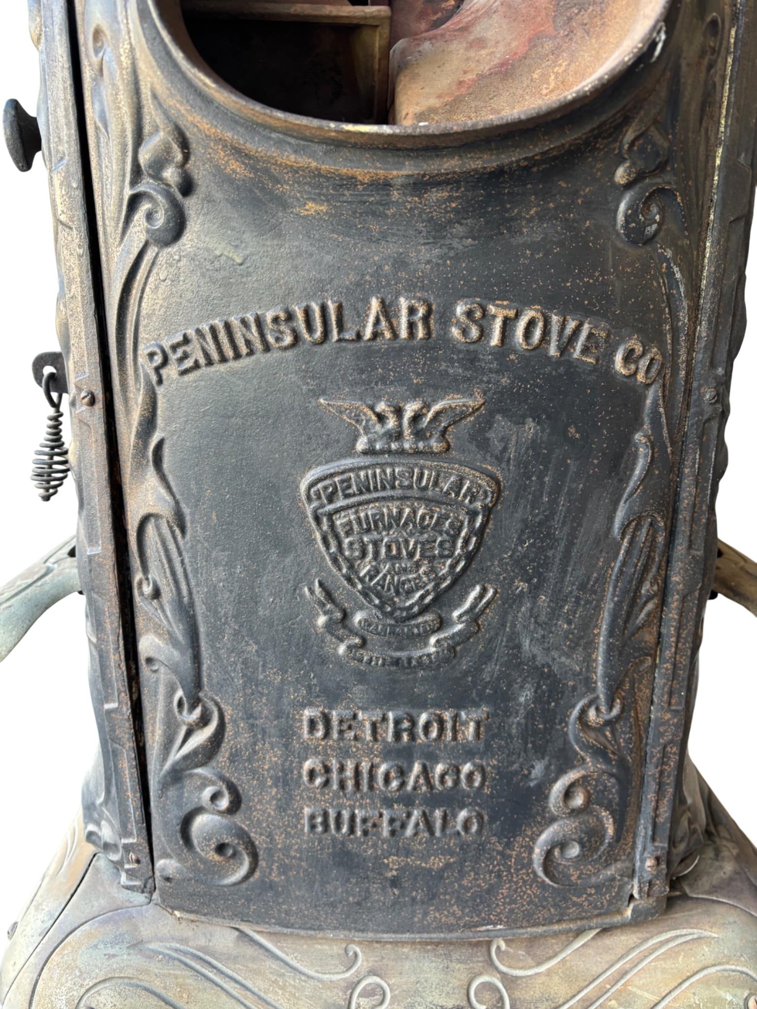 Antique Victorian Cast Iron Parlor Stove - Emerald Peninsular, Peninsular Stove Co. - 9