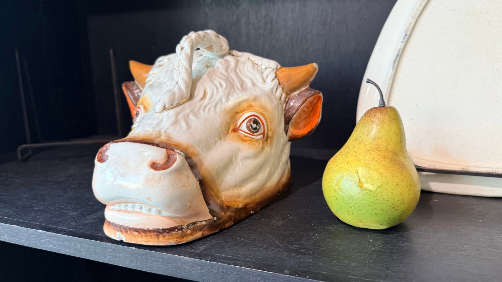 Antique Staffordshire Bull Cheese Dish Keeper - 10