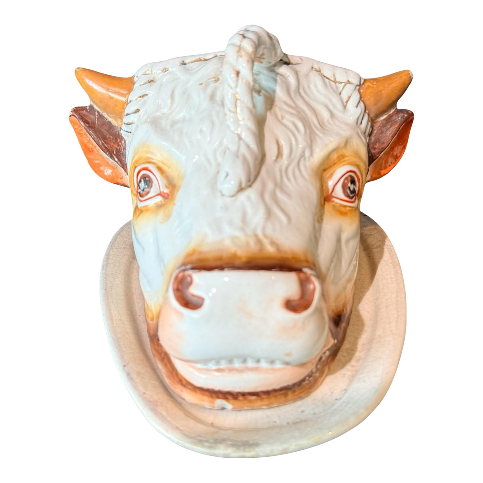 Antique Staffordshire Bull Cheese Dish Keeper (1 of 11)