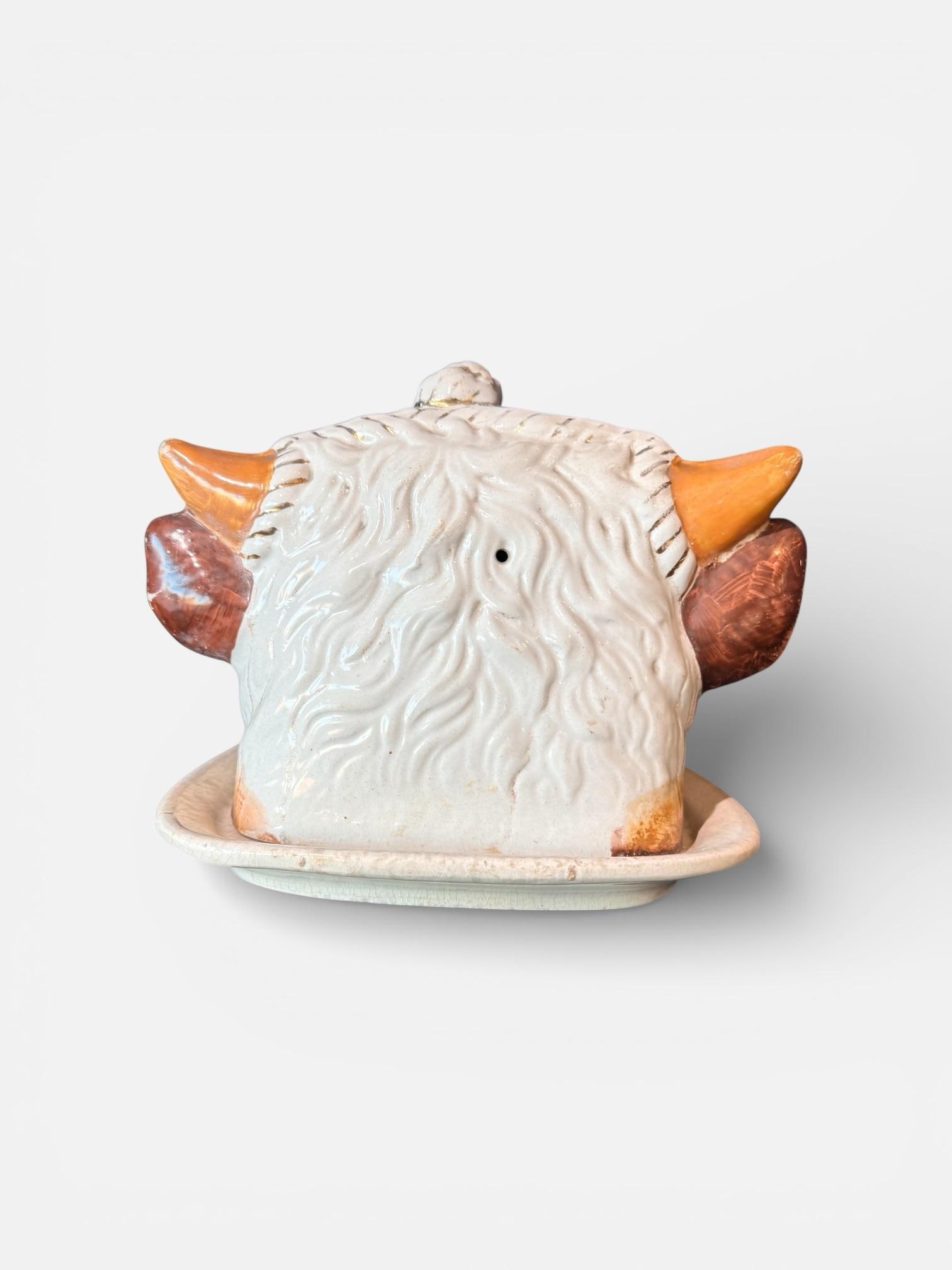 Antique Staffordshire Bull Cheese Dish Keeper - 2