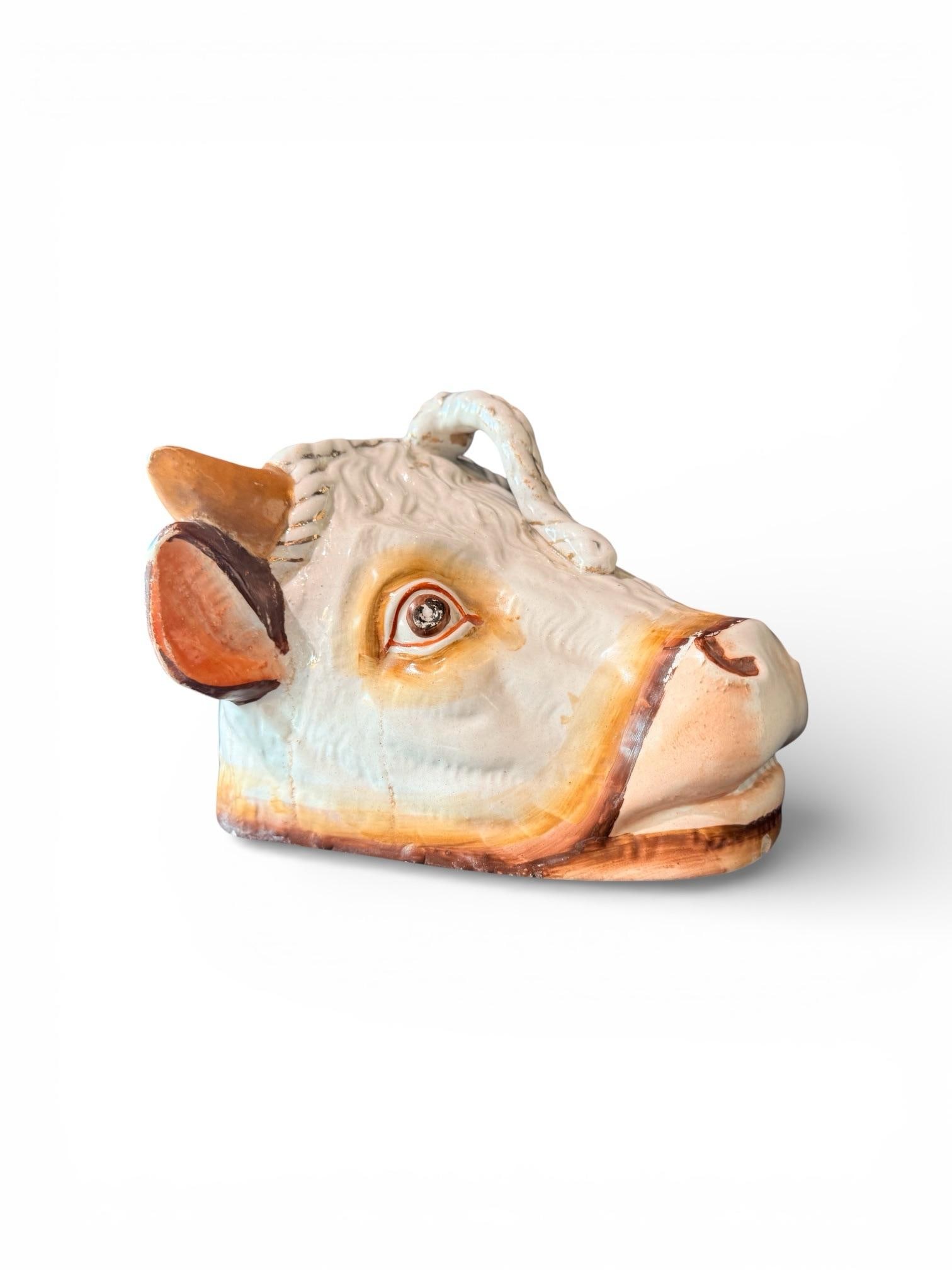 Antique Staffordshire Bull Cheese Dish Keeper - 3