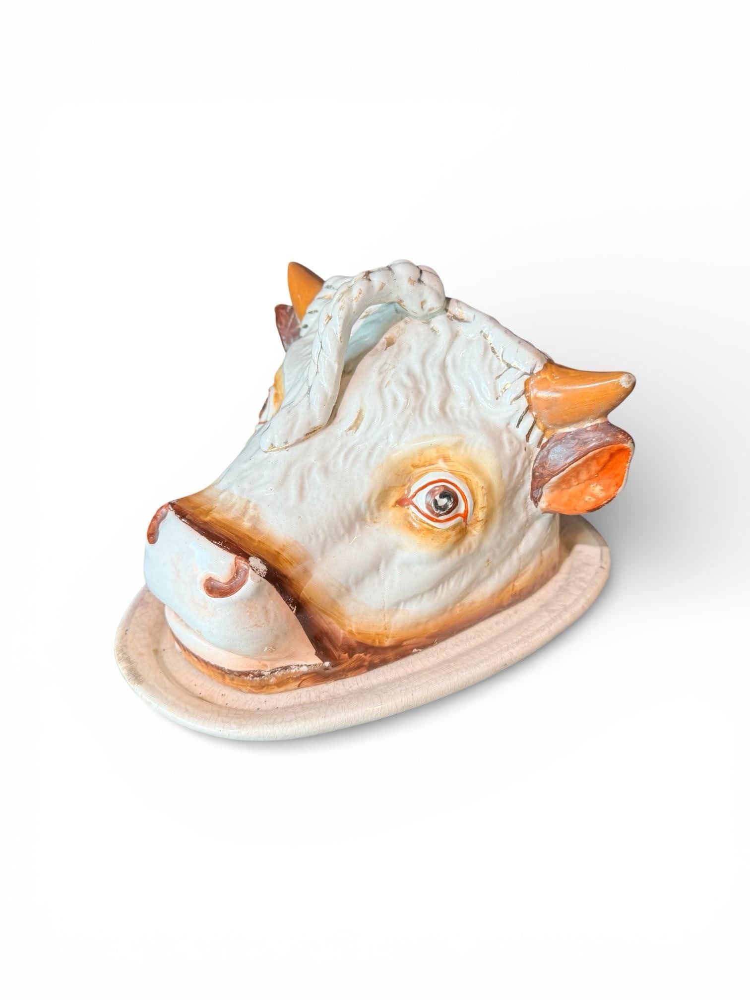 Antique Staffordshire Bull Cheese Dish Keeper - 4