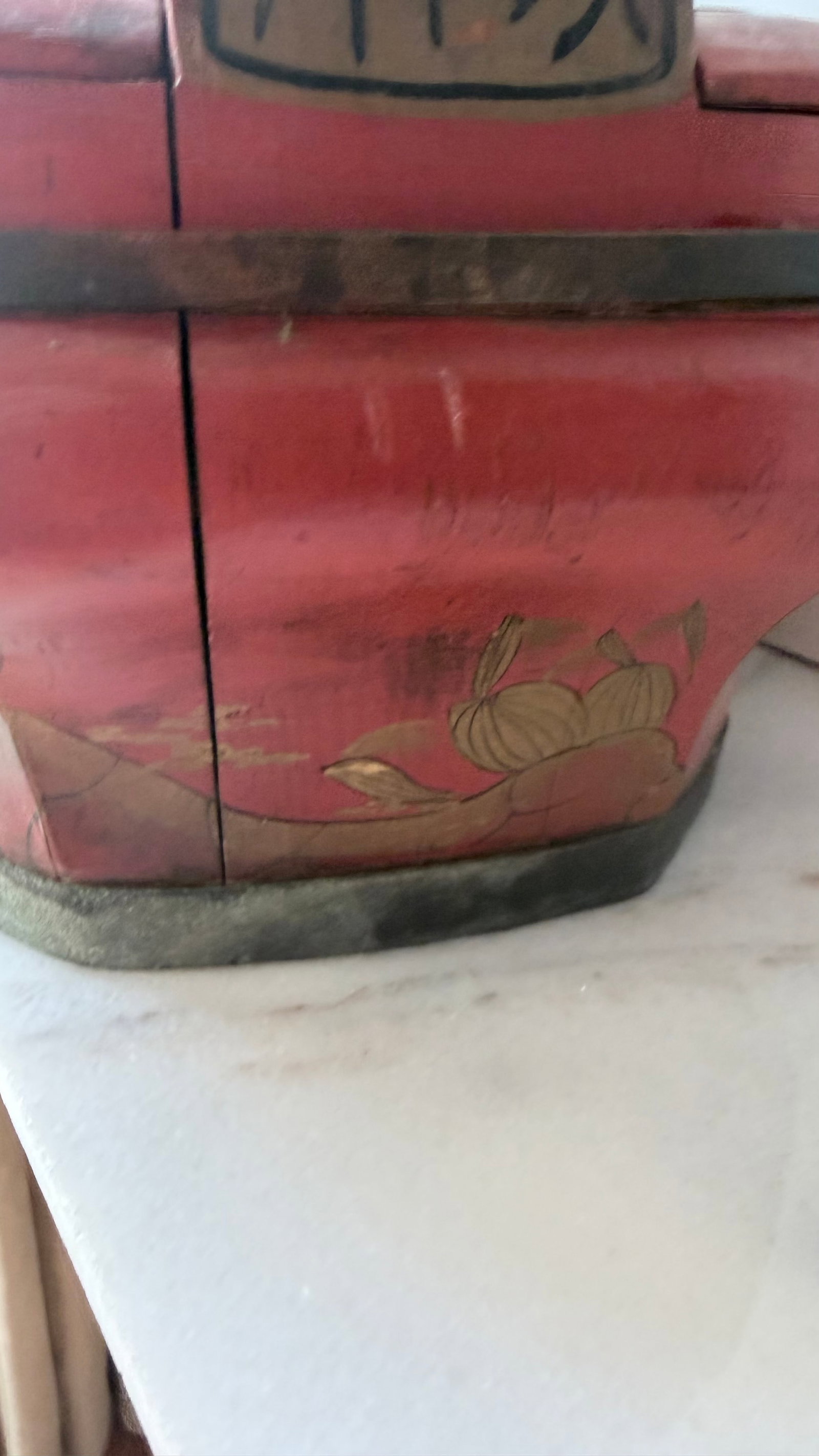 Antique Chinese Red Wooden Wedding Bridal Box - 13