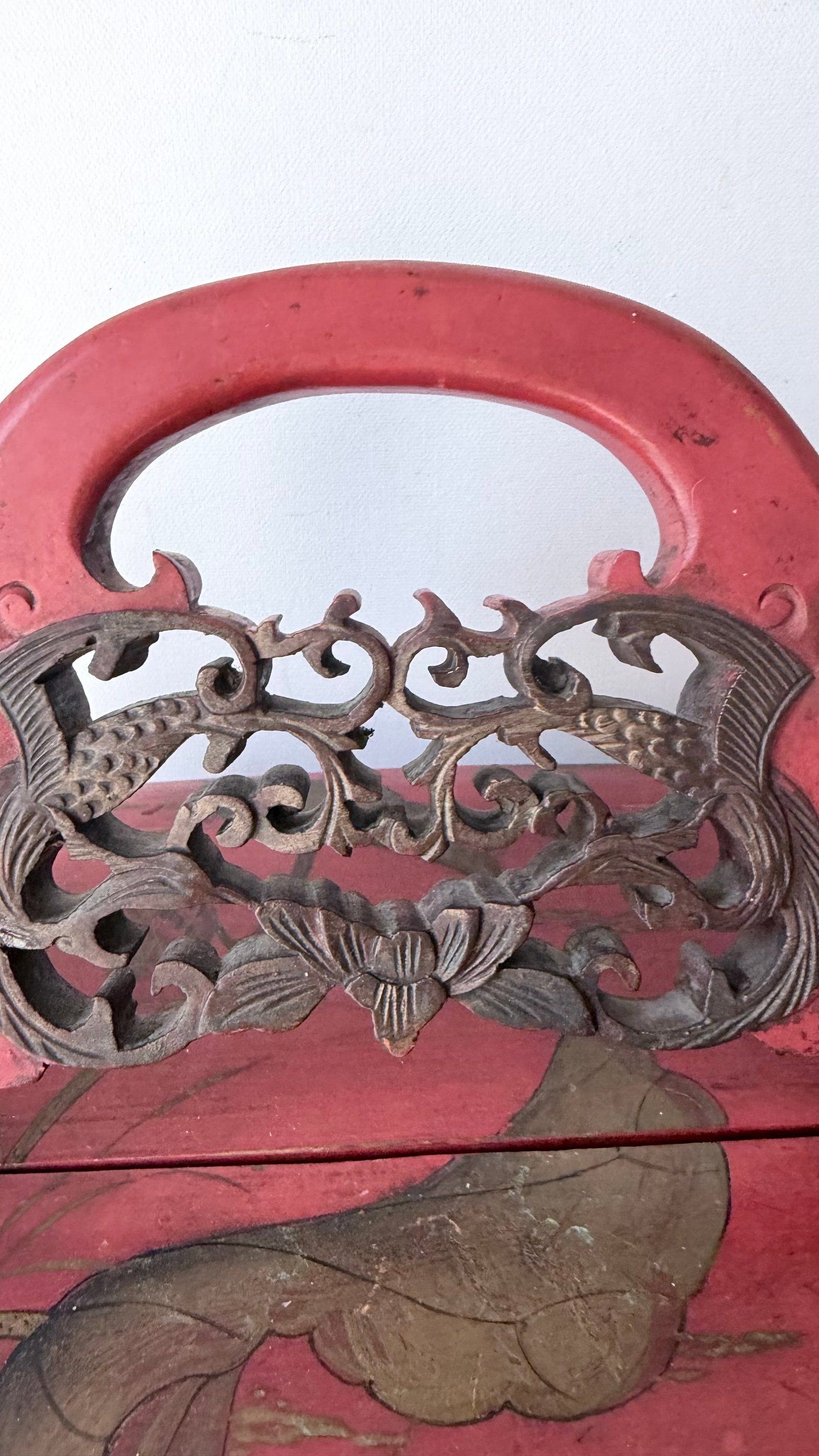 Antique Chinese Red Wooden Wedding Bridal Box - 6