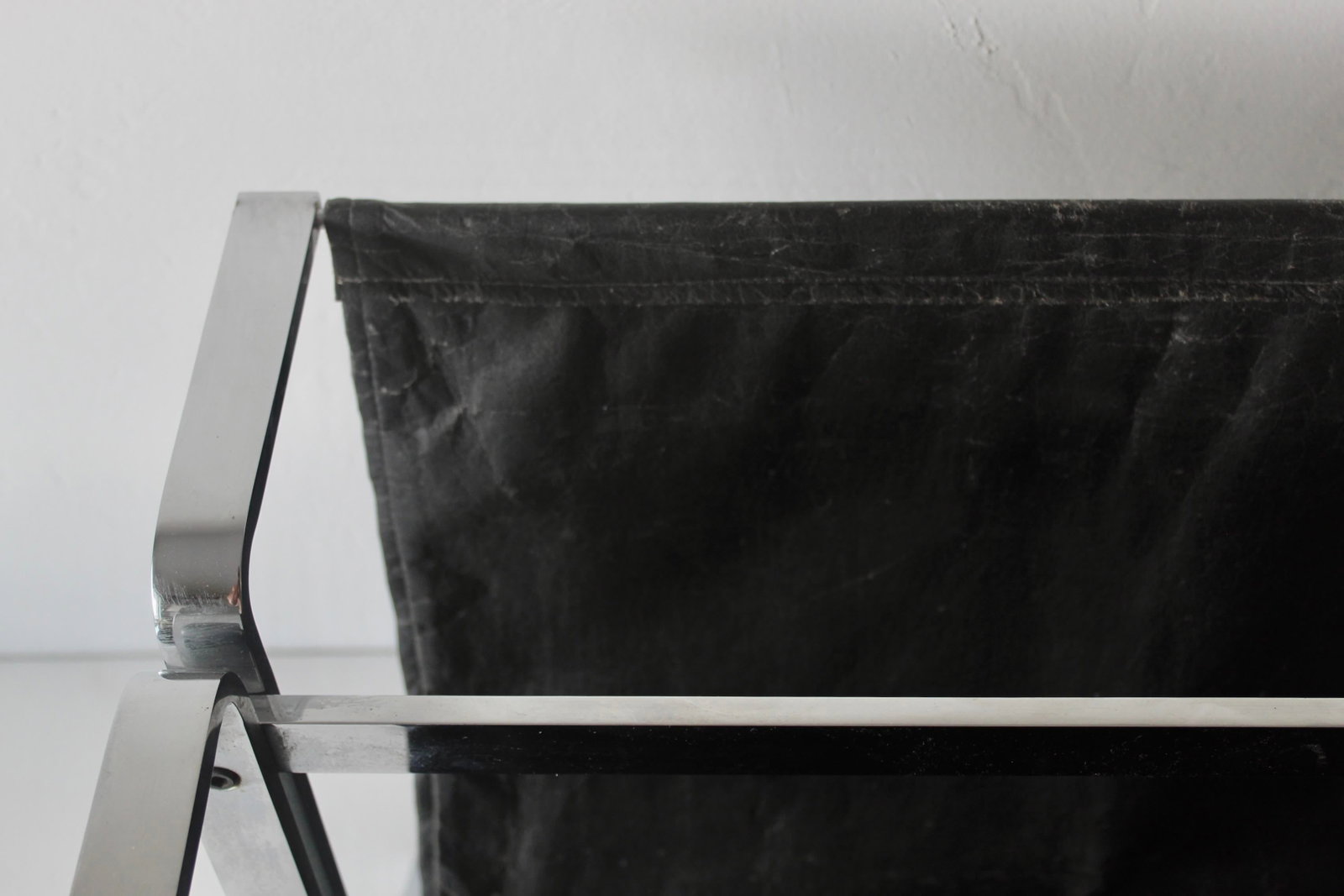 Poul Kjaerholm Style Chrome Steel Black Faux Leather Sling Magazine Caddy Rack Mid-Century Modern Vi - 11