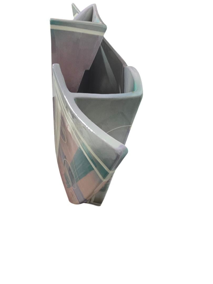 Late 20th Century Huge Signed Hubert Sculptural Ceramic Vessel - Postmodern Geometric Studio Art Pot - 9
