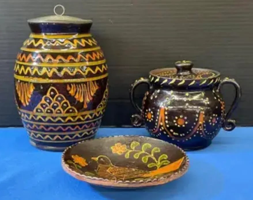 Early 21st Century Greg Schooner Redware Pottery Set- 3 Pieces - 9