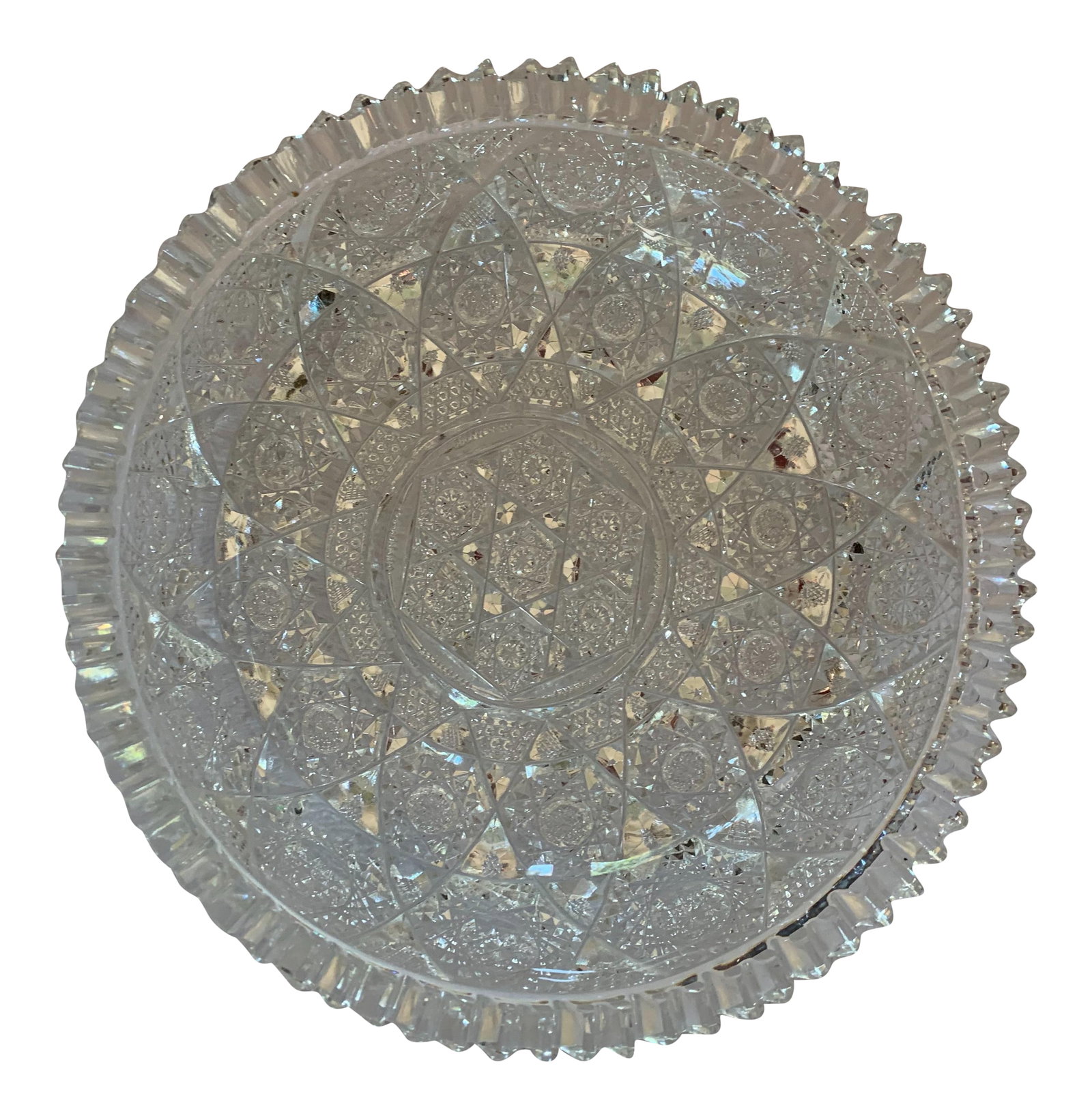 Vintage Mid 20th Century American Brilliant Cut Glass Bowl: Beautiful American brilliant cut glass bowls. Shimmers in the light. A beautiful addition to any room. Condition: Alterations: Original Condition Unaltered Imperfections: Some Imperfections Condition