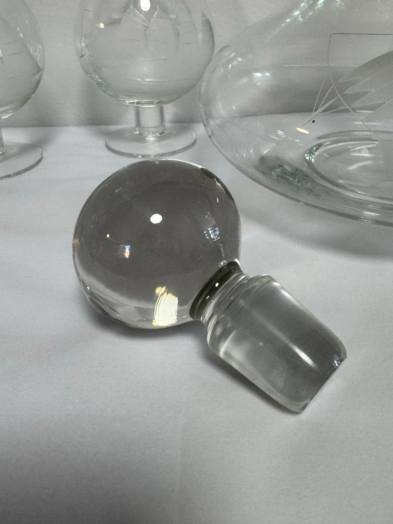 Mid 20th Century European Crystal Brandy Decanter and Snifter Set With Nautical Motif - 5