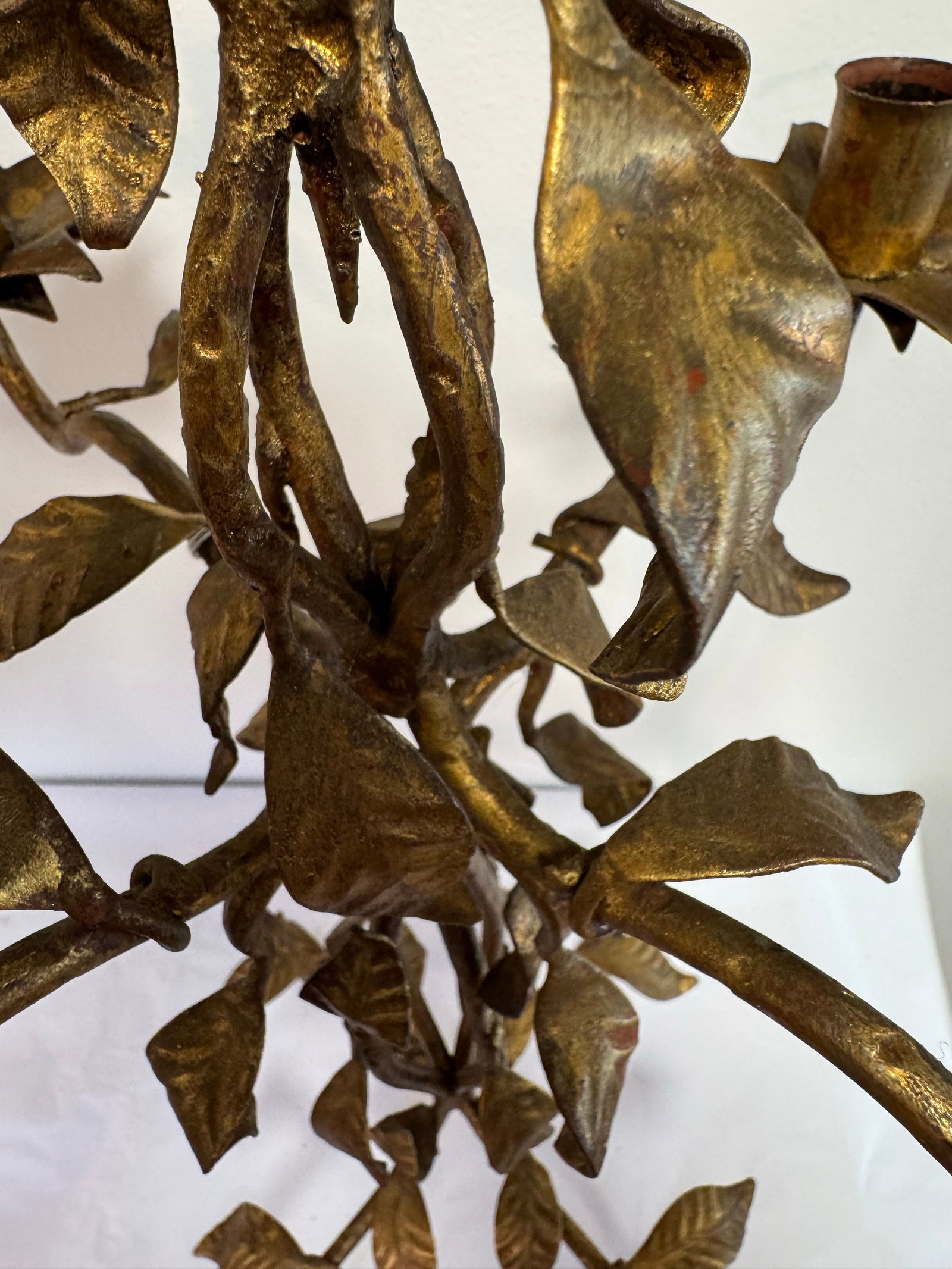 Vintage Gold Toned Leaf Motif Four-Arm Candleholder - Hollywood Regency Style - 10