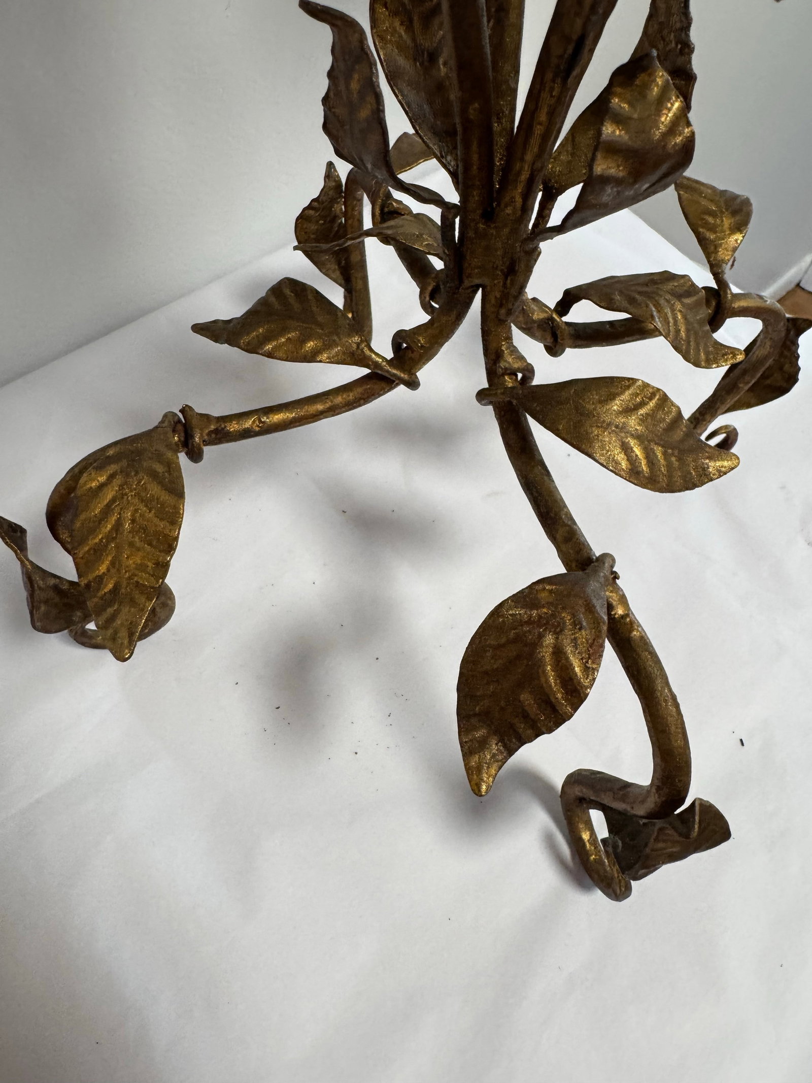 Vintage Gold Toned Leaf Motif Four-Arm Candleholder - Hollywood Regency Style - 11