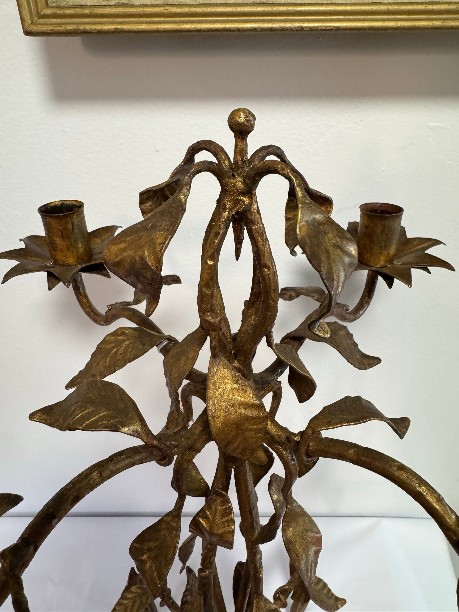 Vintage Gold Toned Leaf Motif Four-Arm Candleholder - Hollywood Regency Style - 4