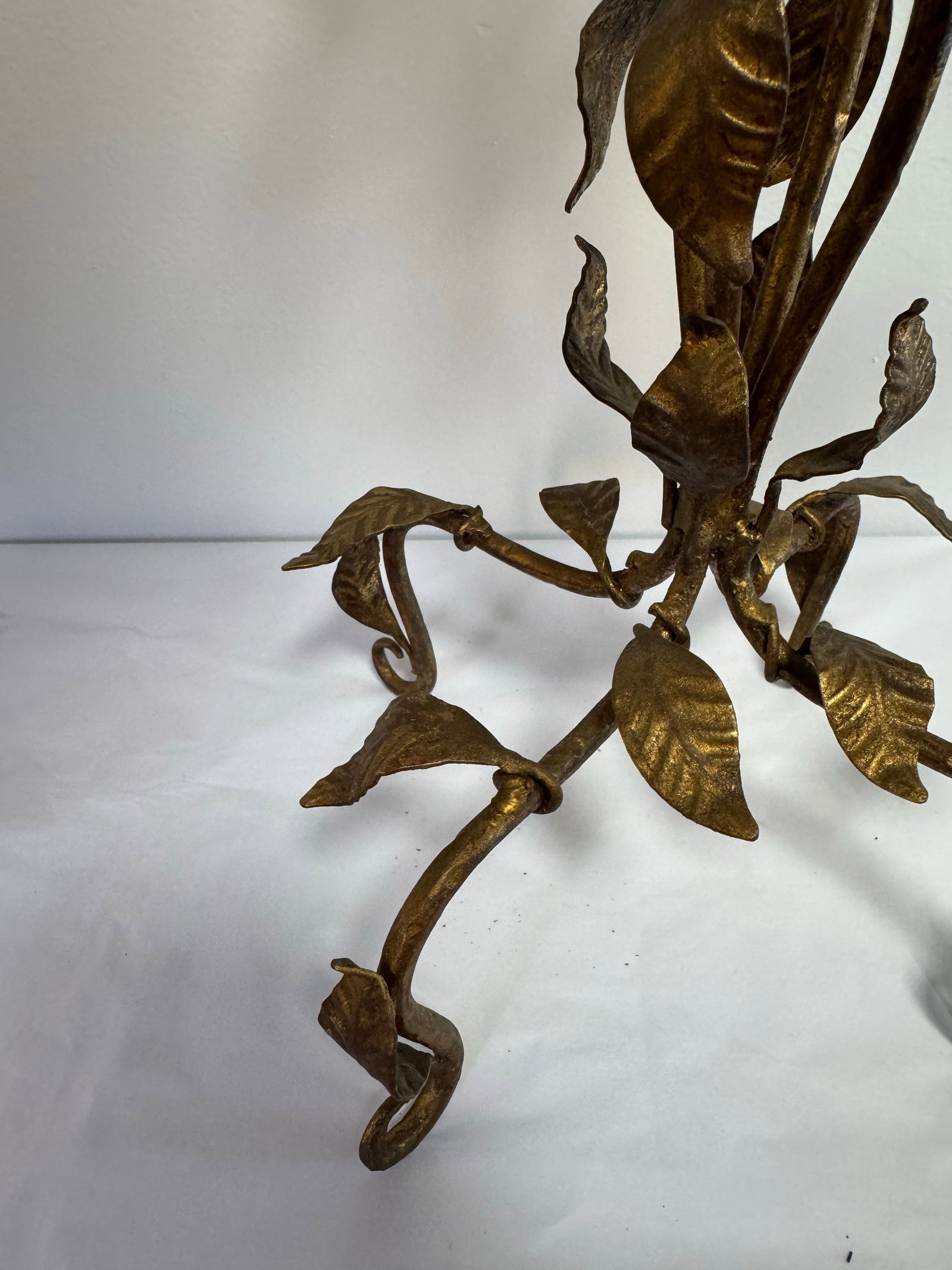 Vintage Gold Toned Leaf Motif Four-Arm Candleholder - Hollywood Regency Style - 7