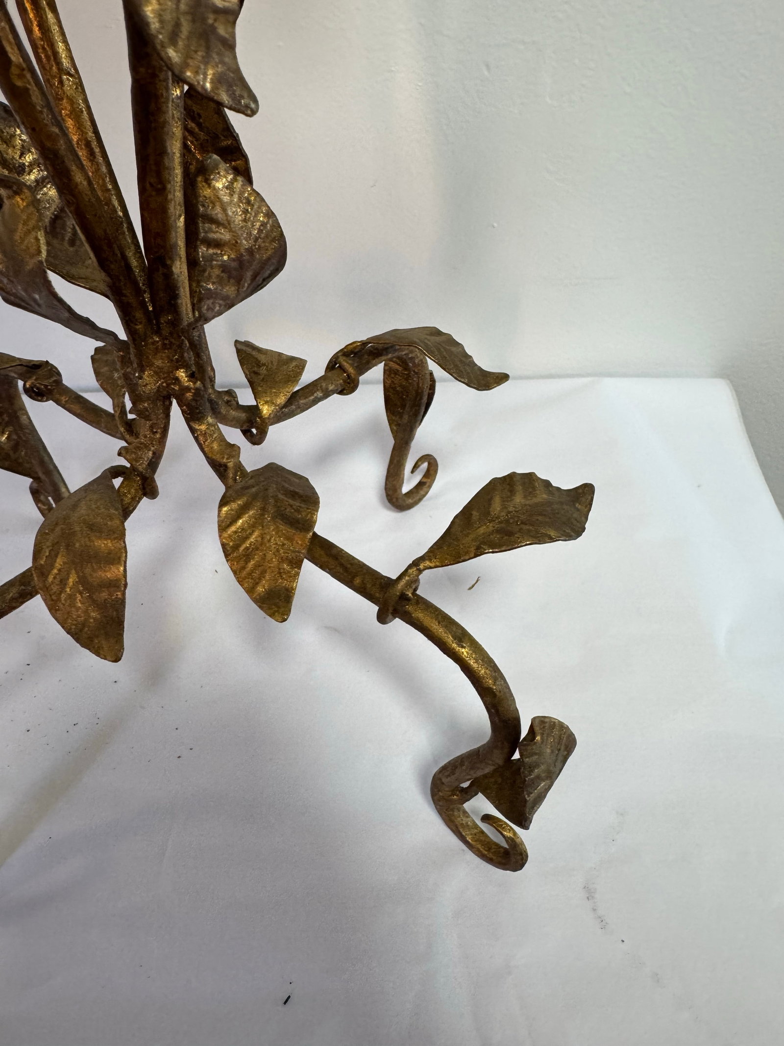 Vintage Gold Toned Leaf Motif Four-Arm Candleholder - Hollywood Regency Style - 8