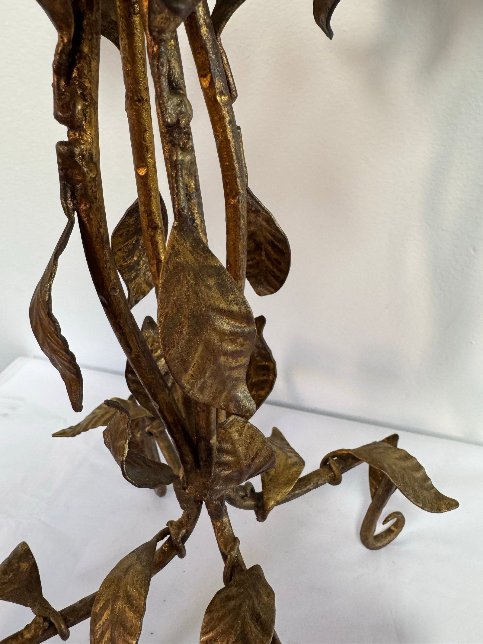 Vintage Gold Toned Leaf Motif Four-Arm Candleholder - Hollywood Regency Style - 9