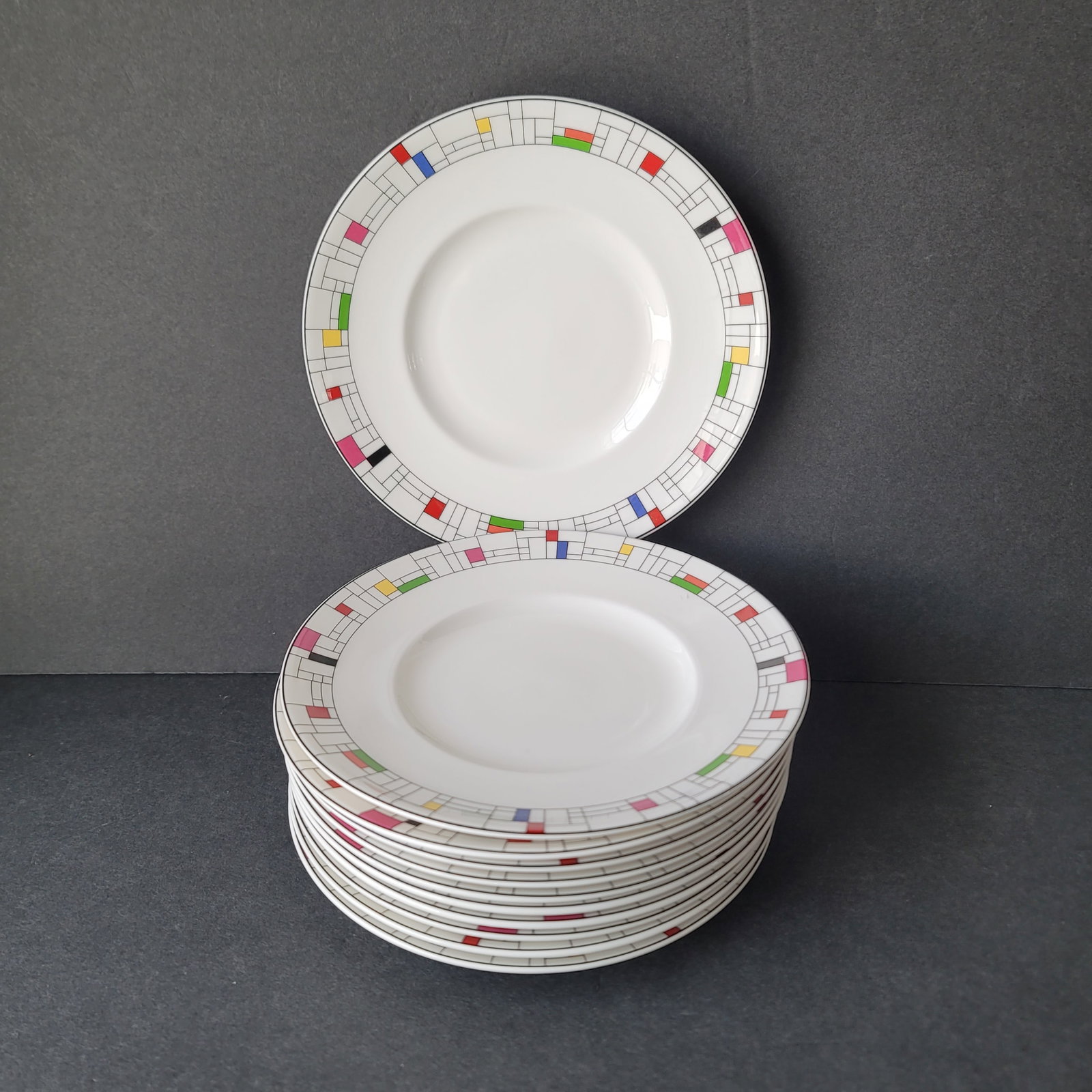 Kate Spade Lenox Gramercy Park Dessert Plates Set of 11 Geometric Pattern - 2